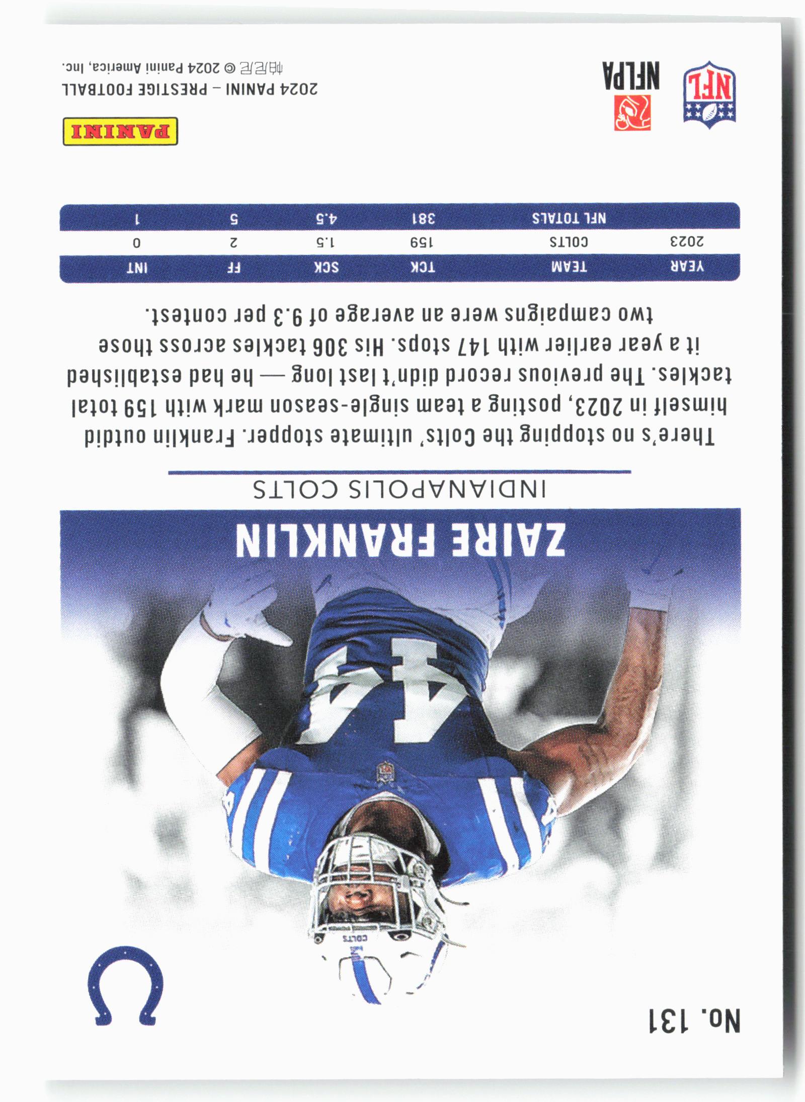 2024 Panini Prestige #131 Zaire Franklin