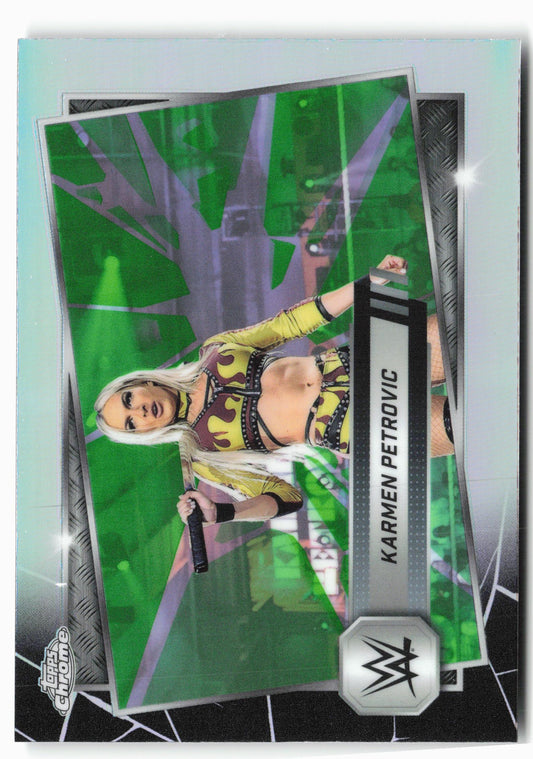 2025 Topps Chrome WWE #110 Karmen Petrovic Neon Green and Black Refractor