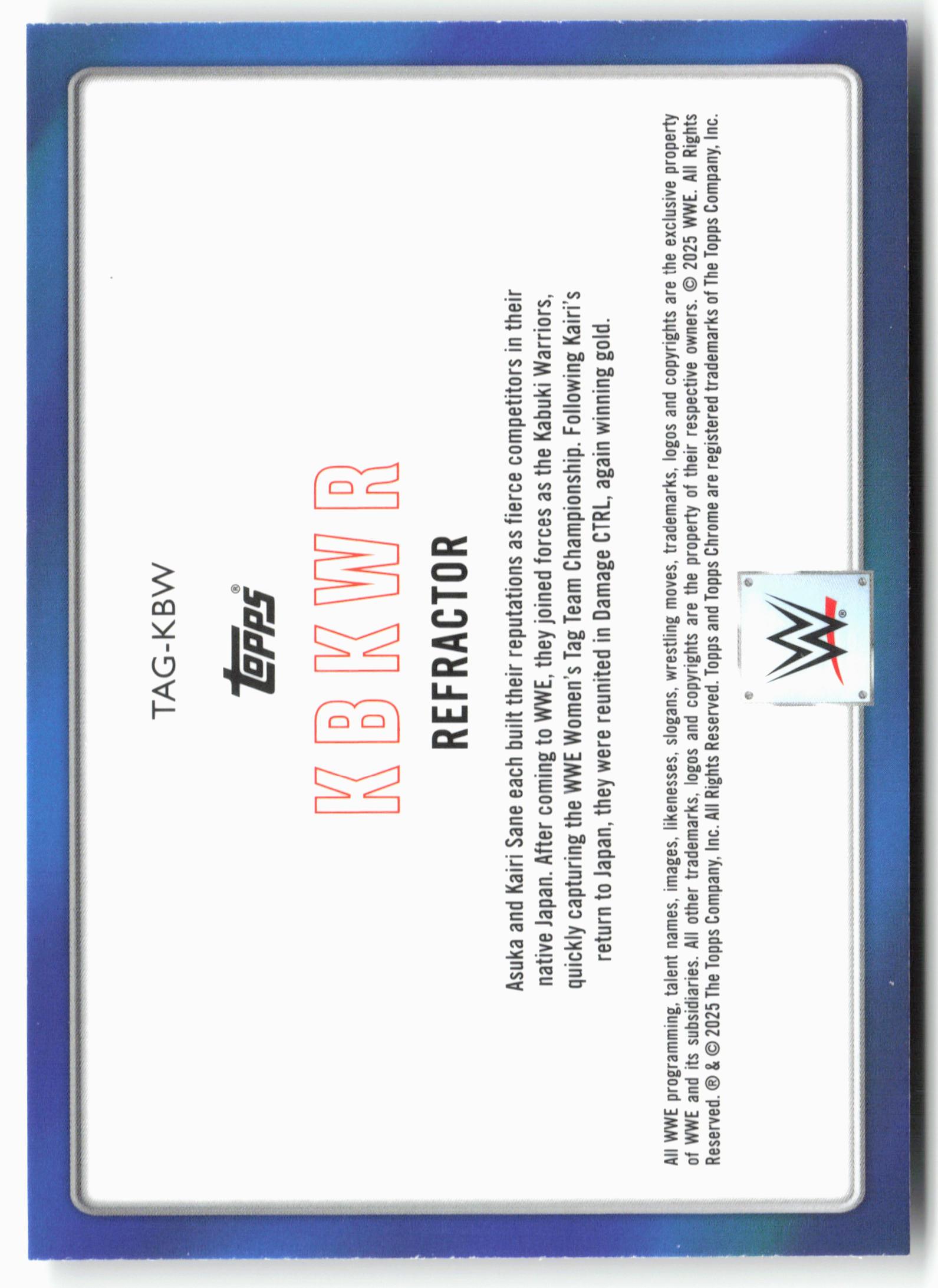2025 Topps Chrome WWE #TAG-KBW Asuka / Kairi Sane Tag Team Refractor