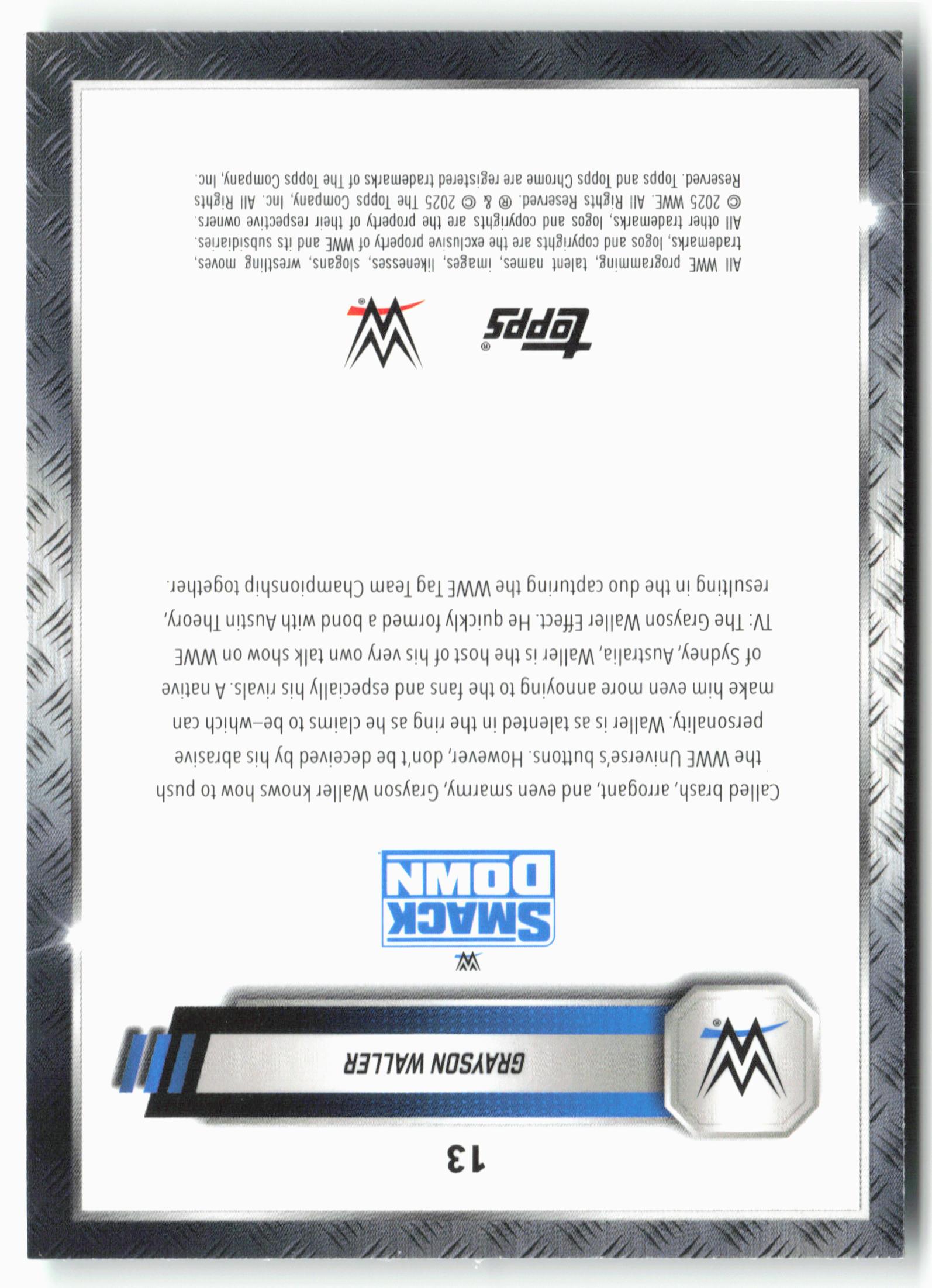 2025 Topps Chrome WWE #13 Grayson Waller Teal Lazer Refractor