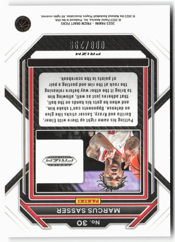 
2023 Panini Prizm Draft Picks #30 Marcus Sasser Red #/299
