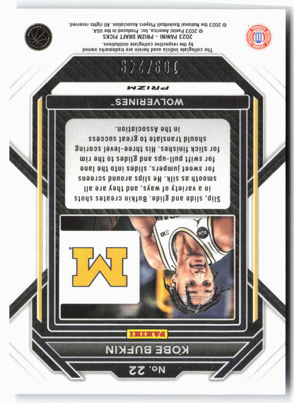 2023 Panini Prizm Draft Picks #22 Kobe Bufkin Blue Wave #/249