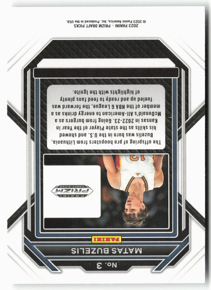 2023 Panini Prizm Draft Picks #3 Matas Buzelis Rated Prospect