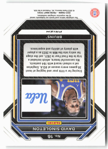 
2023 Panini Prizm Draft Picks #16 David Singleton Hyper