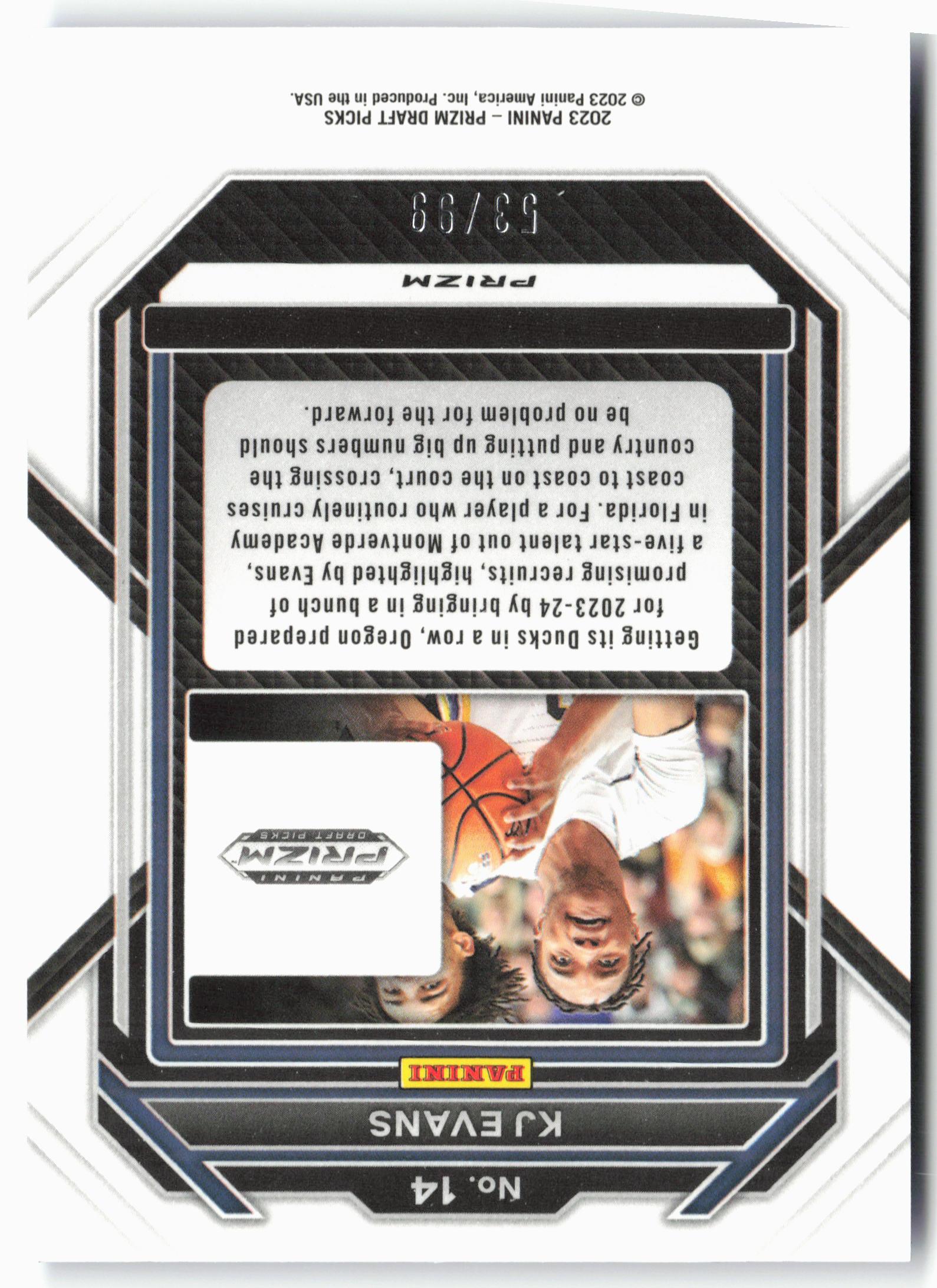 2023 Panini Prizm Draft Picks #14 KJ Evans Blue Ice #/99