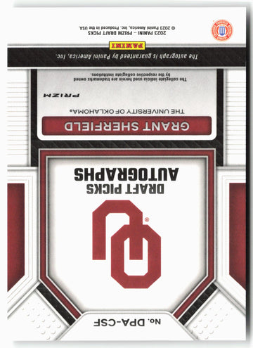 
2023 Panini Prizm Draft Picks #DPA-CSF Grant Sherfield Silver