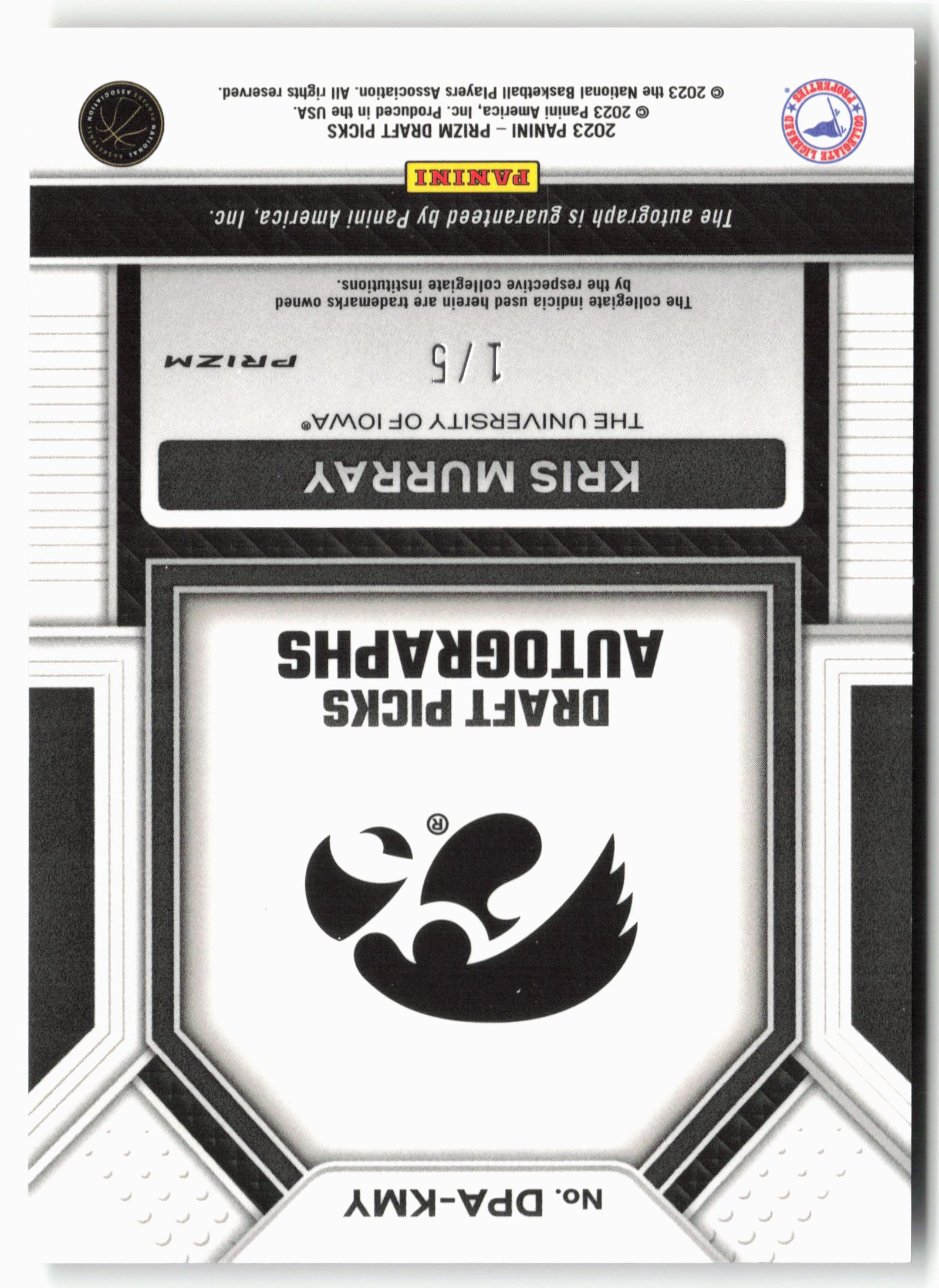 2023 Panini Prizm Draft Picks #DPA-KMY Kris Murray Black Gold #/5