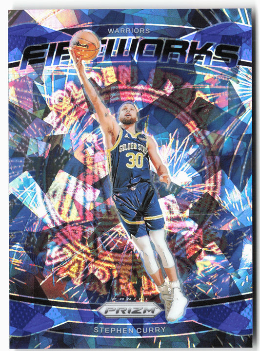 2024-25 Panini Prizm - Fireworks Prizms Blue Ice #20 Stephen Curry #/125