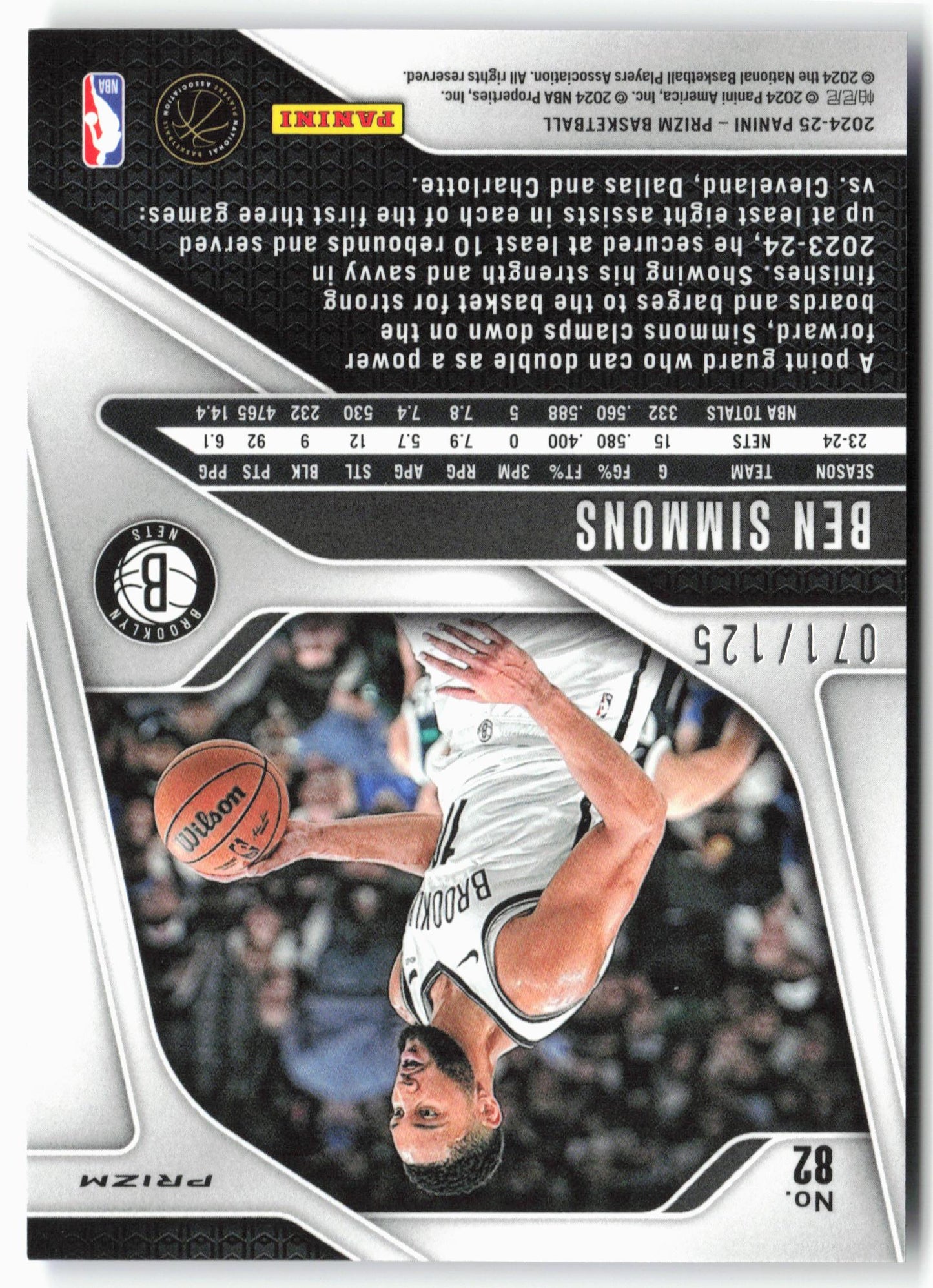2024-25 Panini Prizm - Prizms Blue Ice #82 Ben Simmons #/125