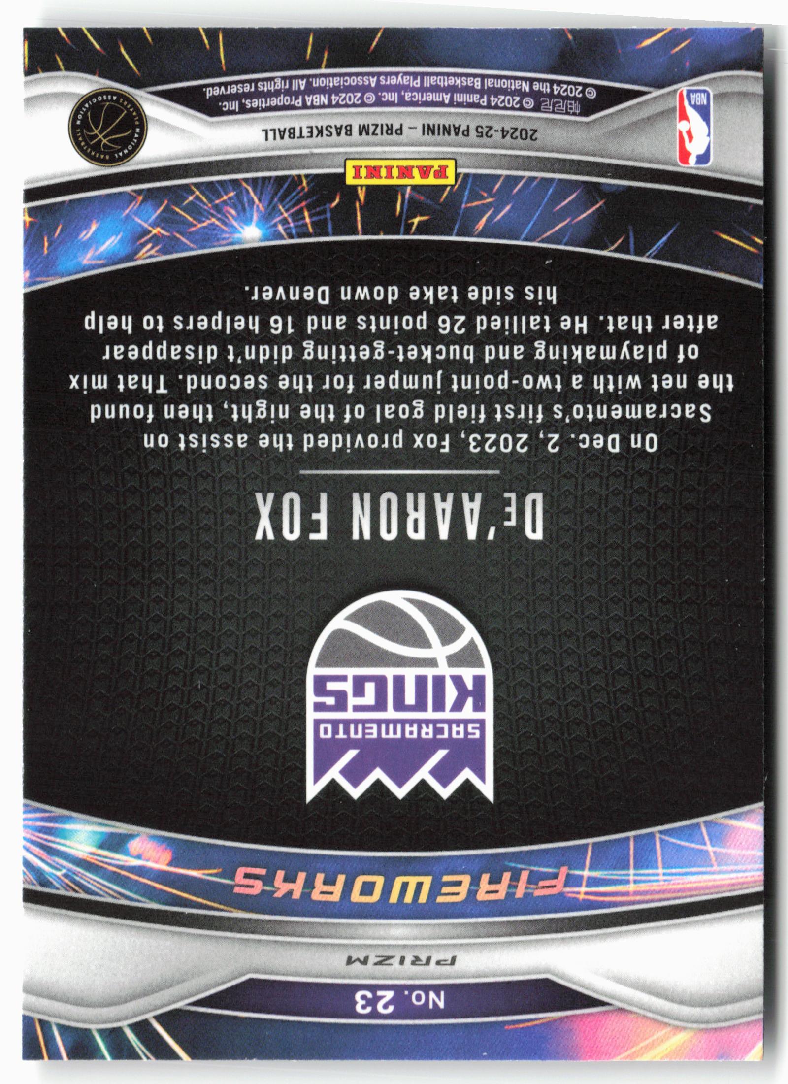 2024-25 Panini Prizm - Fireworks Prizms Silver #23 De'Aaron Fox