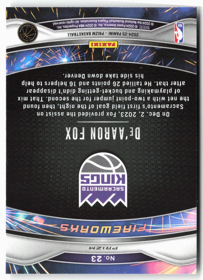 2024-25 Panini Prizm - Fireworks Prizms Silver #23 De'Aaron Fox