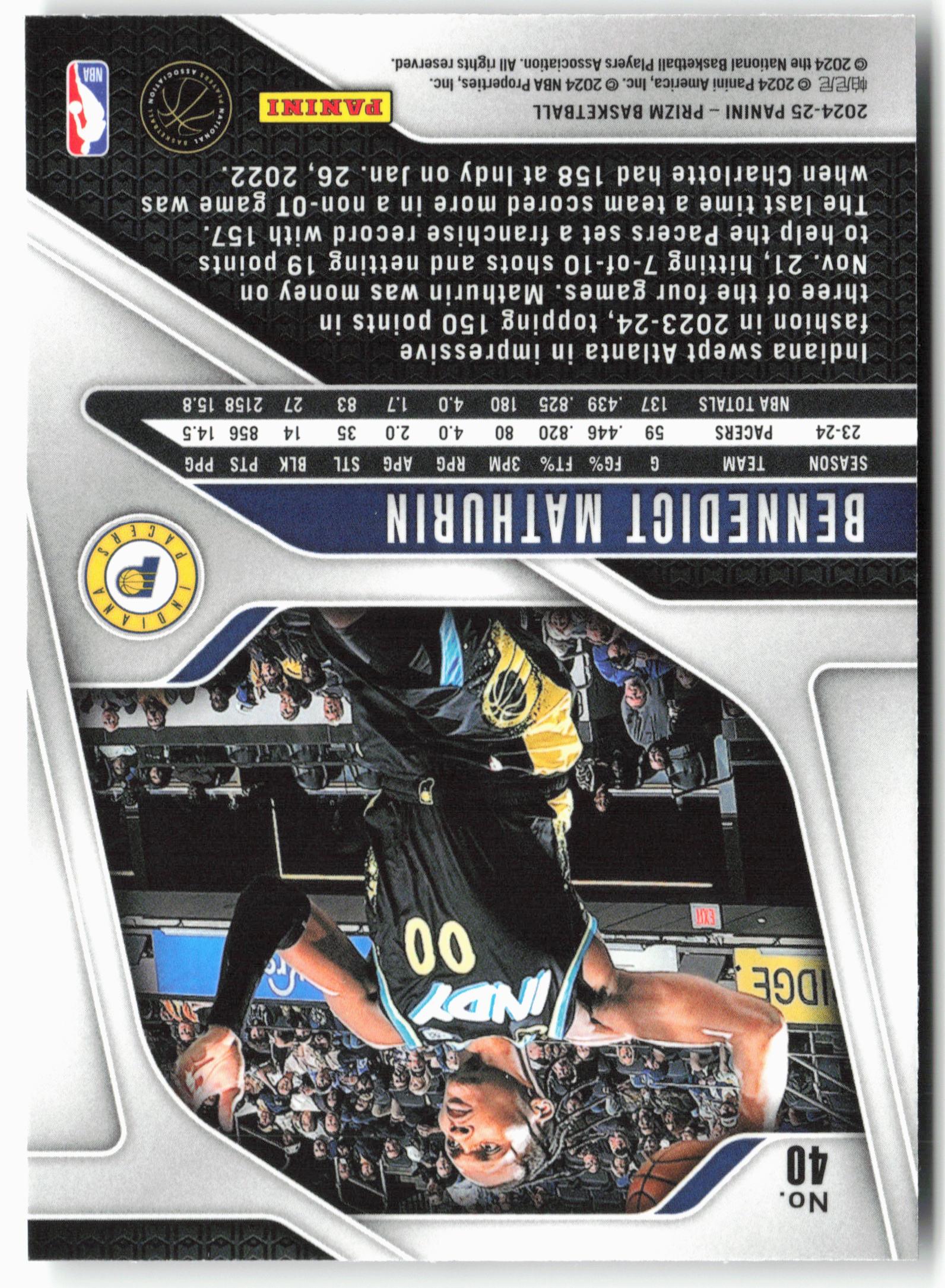 2024-25 Panini Prizm #40 Bennedict Mathurin