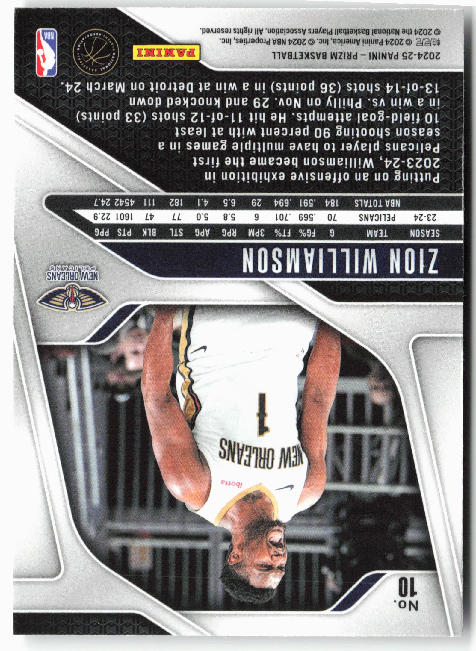 2024-25 Panini Prizm #10 Zion Williamson