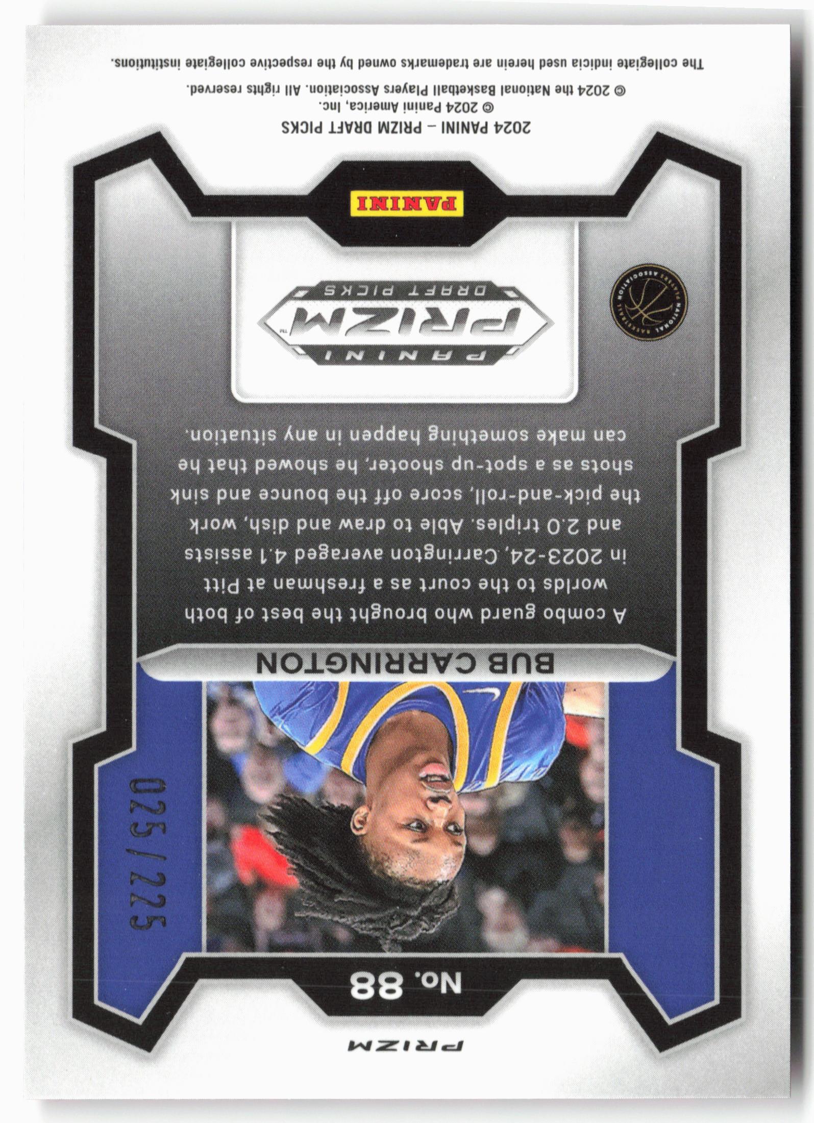 2024 Panini Prizm Draft Picks #88 Bub Carrington Prizms Red Seismic #/225