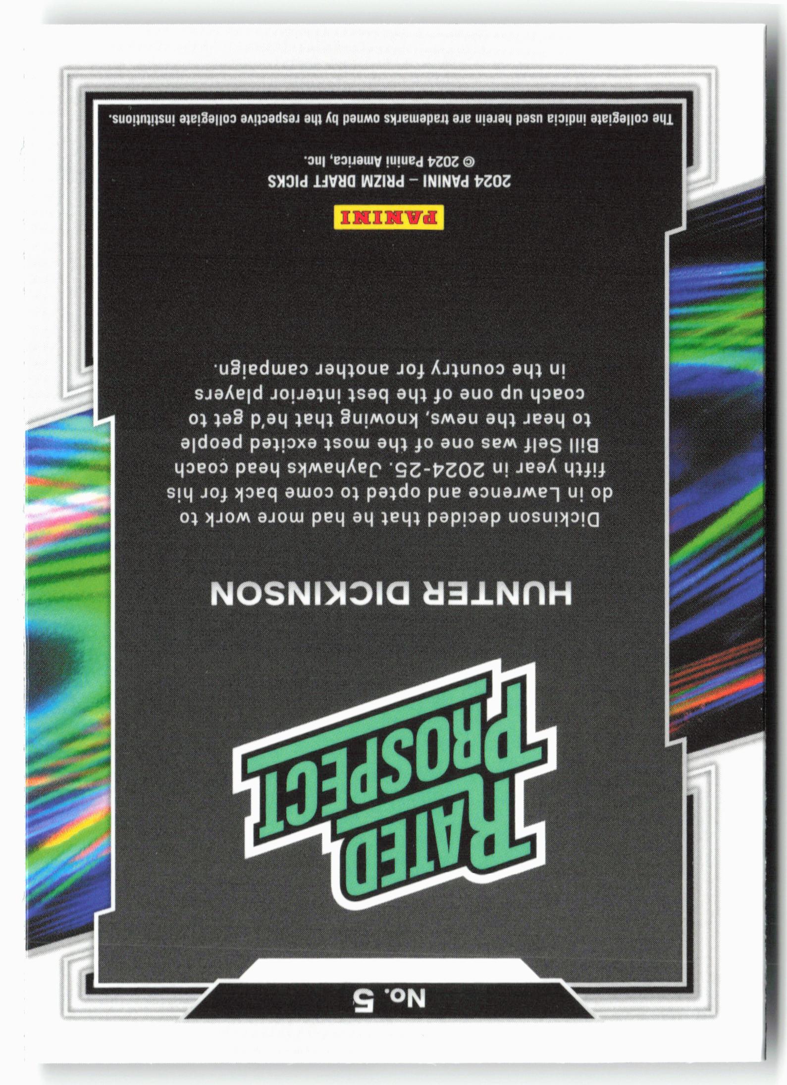 2024 Panini Prizm Draft Picks #5 Hunter Dickinson Rated Prospect