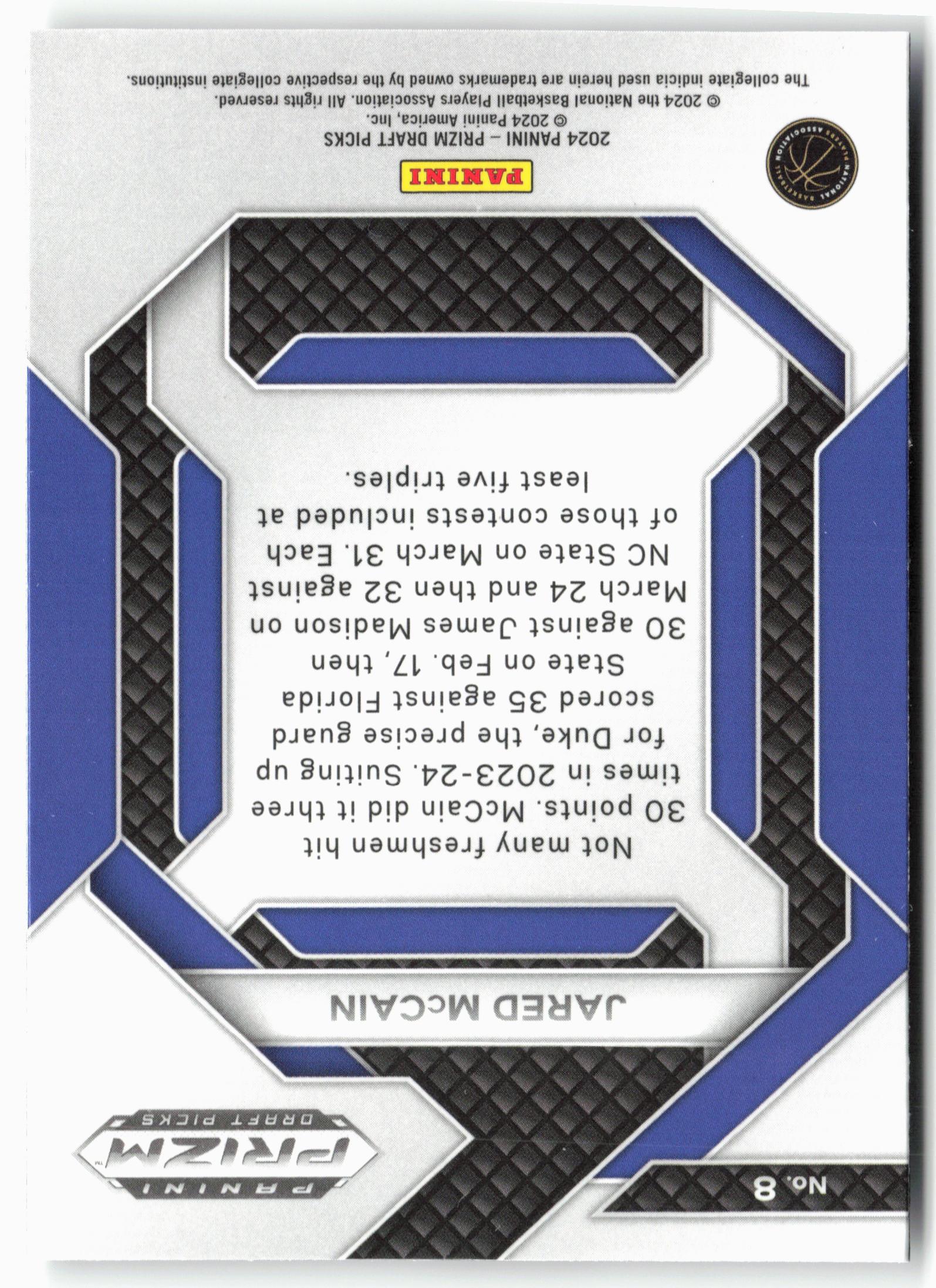2024 Panini Prizm Draft Picks #8 Jared McCain New Recruits