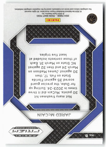 
2024 Panini Prizm Draft Picks #8 Jared McCain New Recruits
