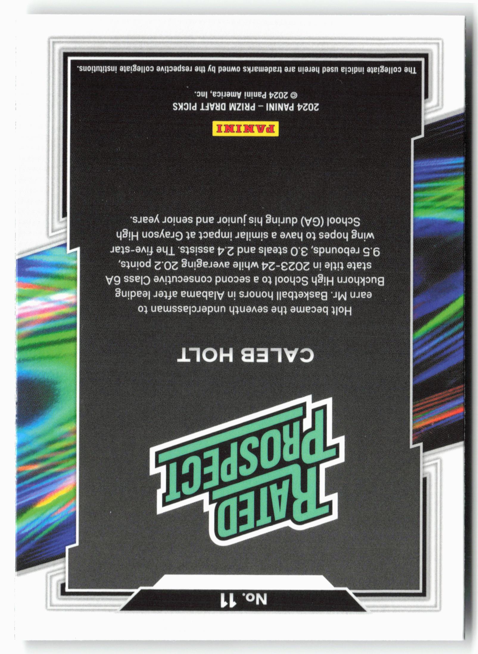 2024 Panini Prizm Draft Picks #11 Caleb Holt Rated Prospect