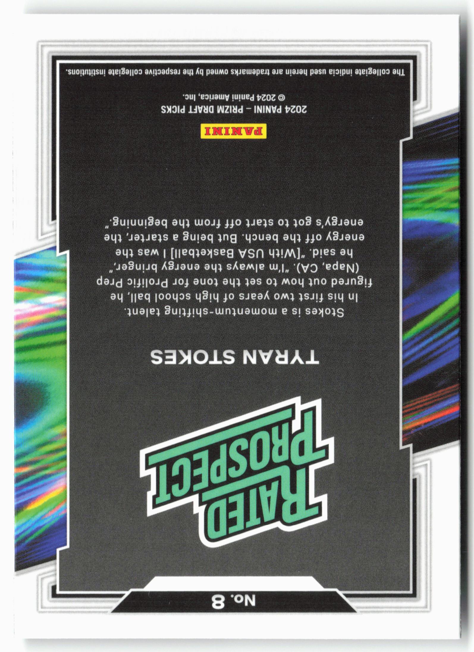 2024 Panini Prizm Draft Picks #8 Tyran Stokes Rated Prospect