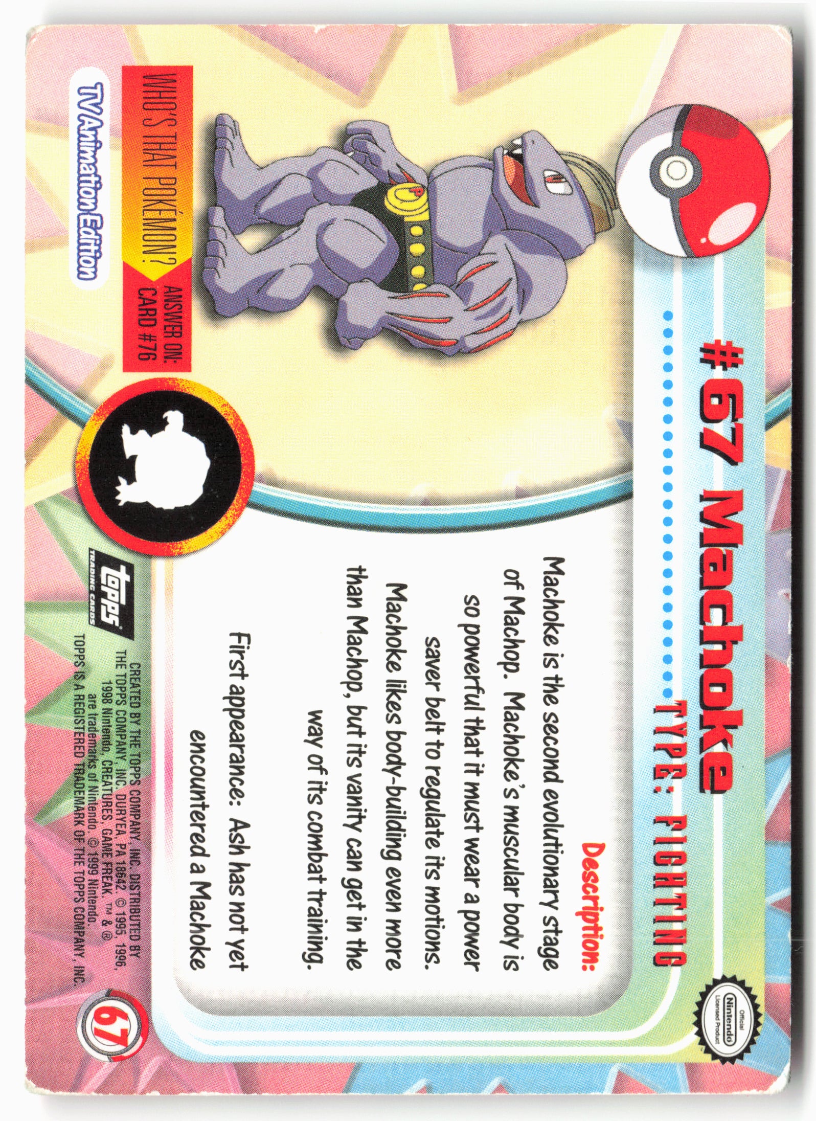 Machoke Pokemon Card Topps #67