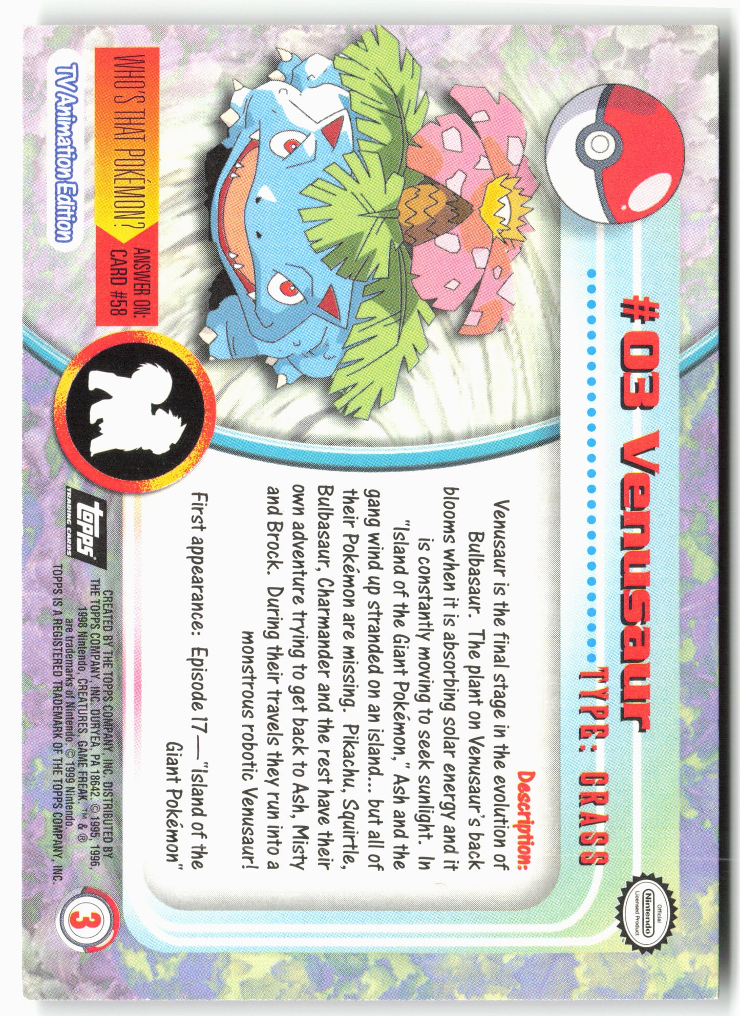 Topps #03 Venusaur Pokémon - Non-Holo - Black Label - clydv