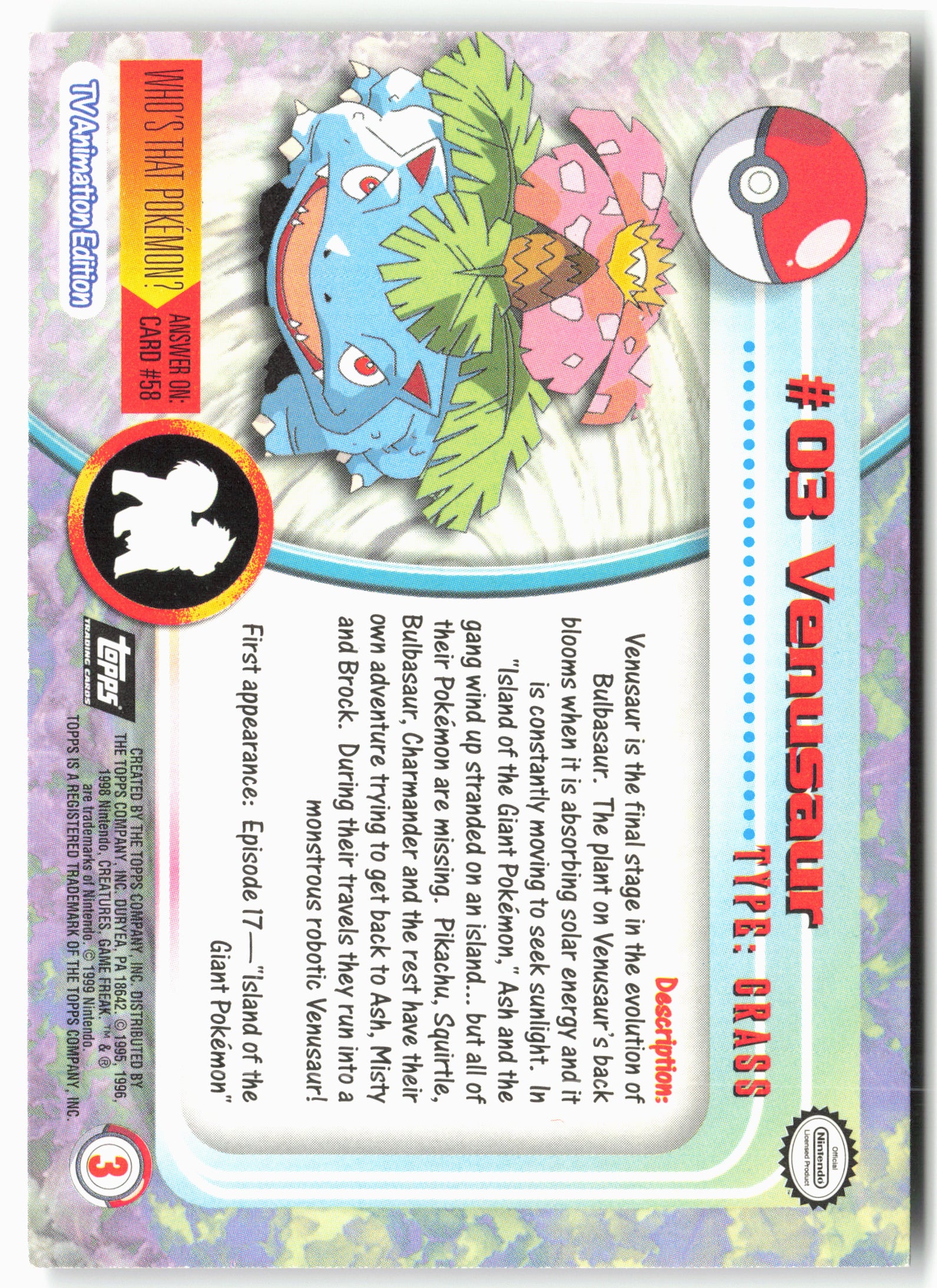 Topps #03 Venusaur Pokémon - Non-Holo - Black Label - clydv