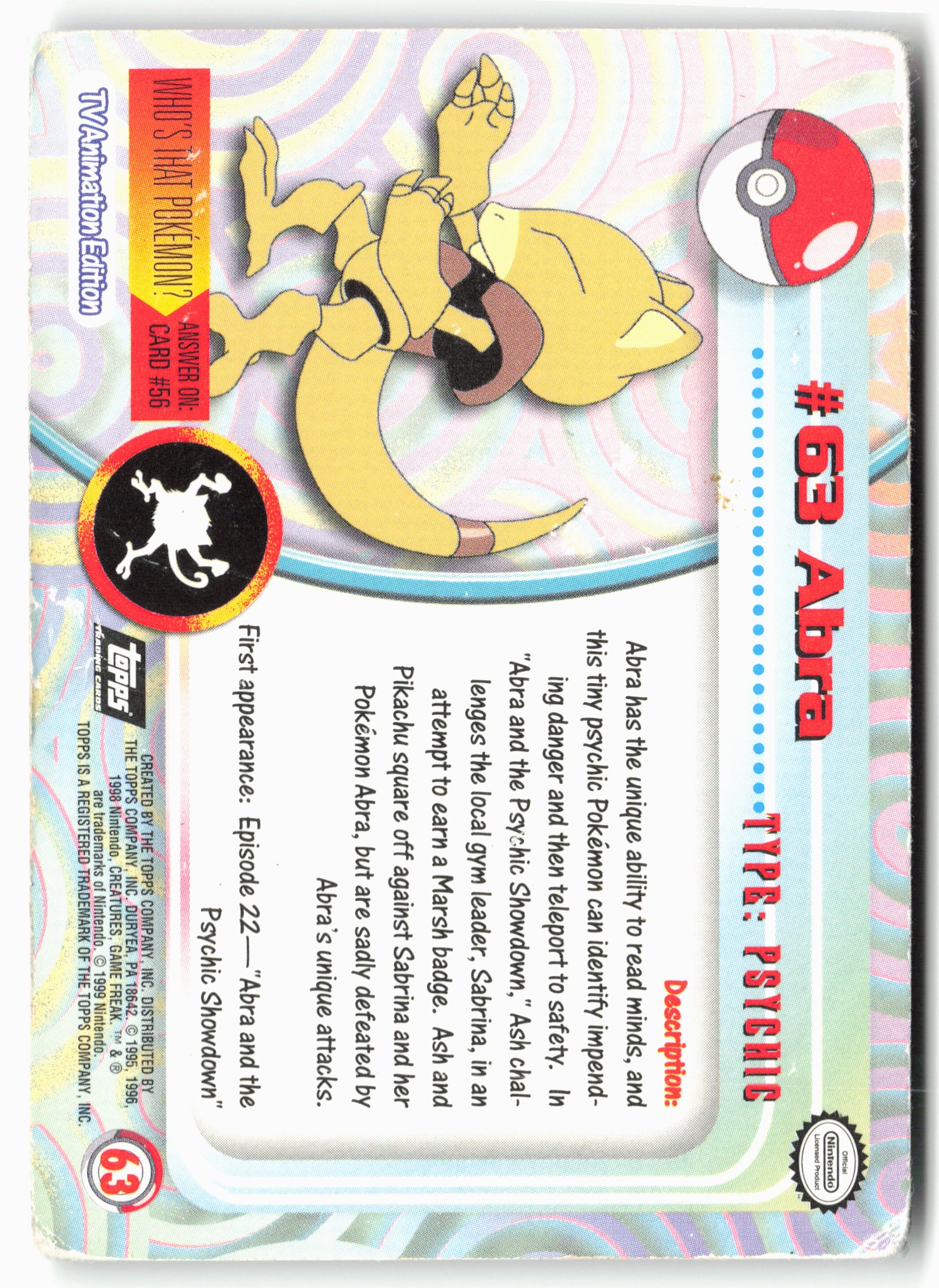 Topps #63 Abra Pokémon - Holo - clyk1 - Heavy DMG