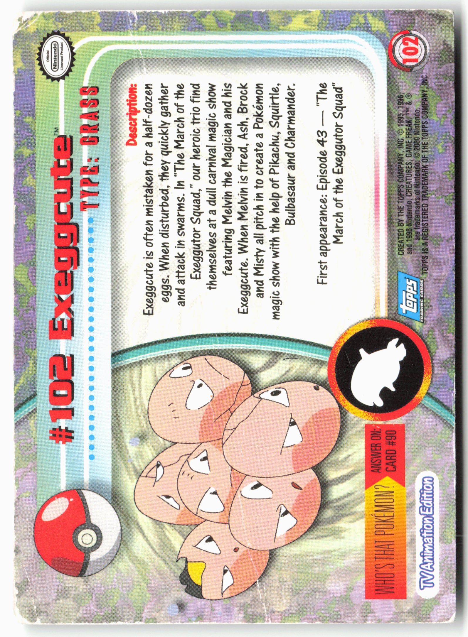 Topps #102 Exeggcute Pokémon - Non-Holo - clym4 - Heavy DMG