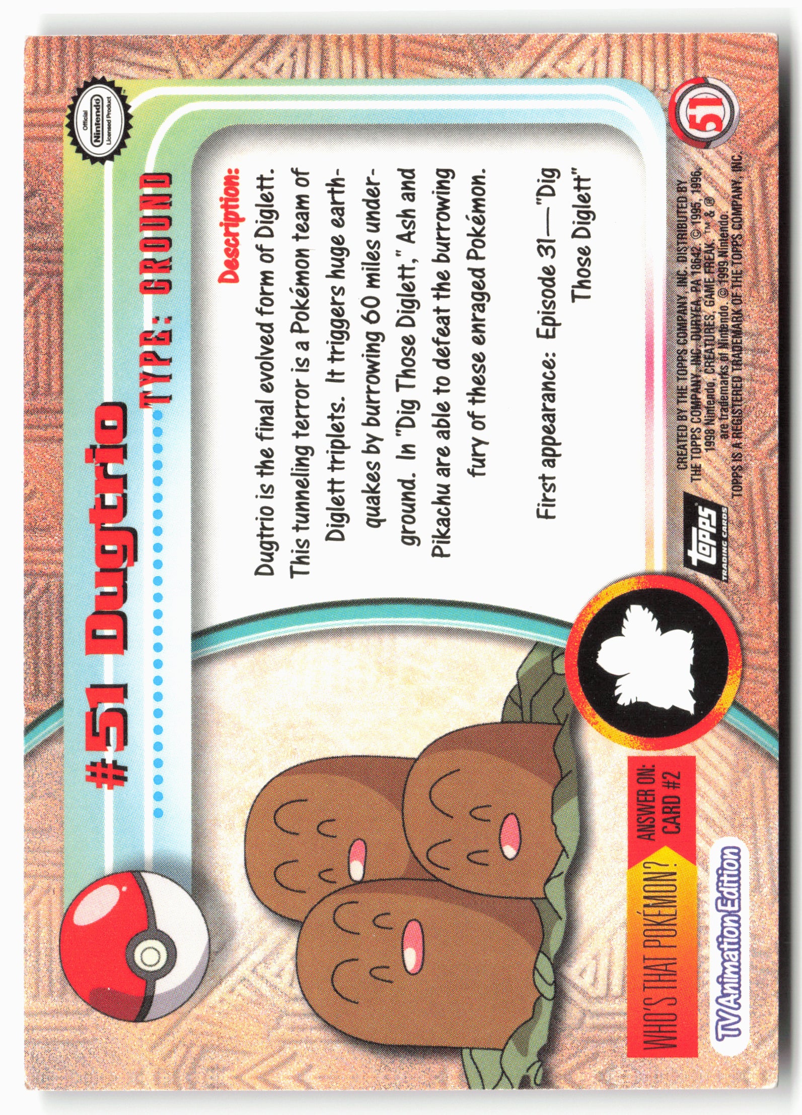 Topps ##51 Dugtrio Pokémon - Non-Holo - clynh