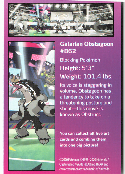 Stadium Art Card ##862 Galarian Obstagoon 2020 Pokémon - Non-Holo - clynr