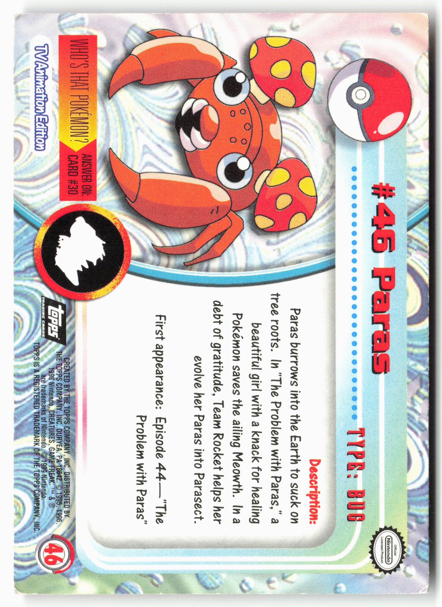 Topps #46 Paras Pokémon - Non-Holo - clyo0