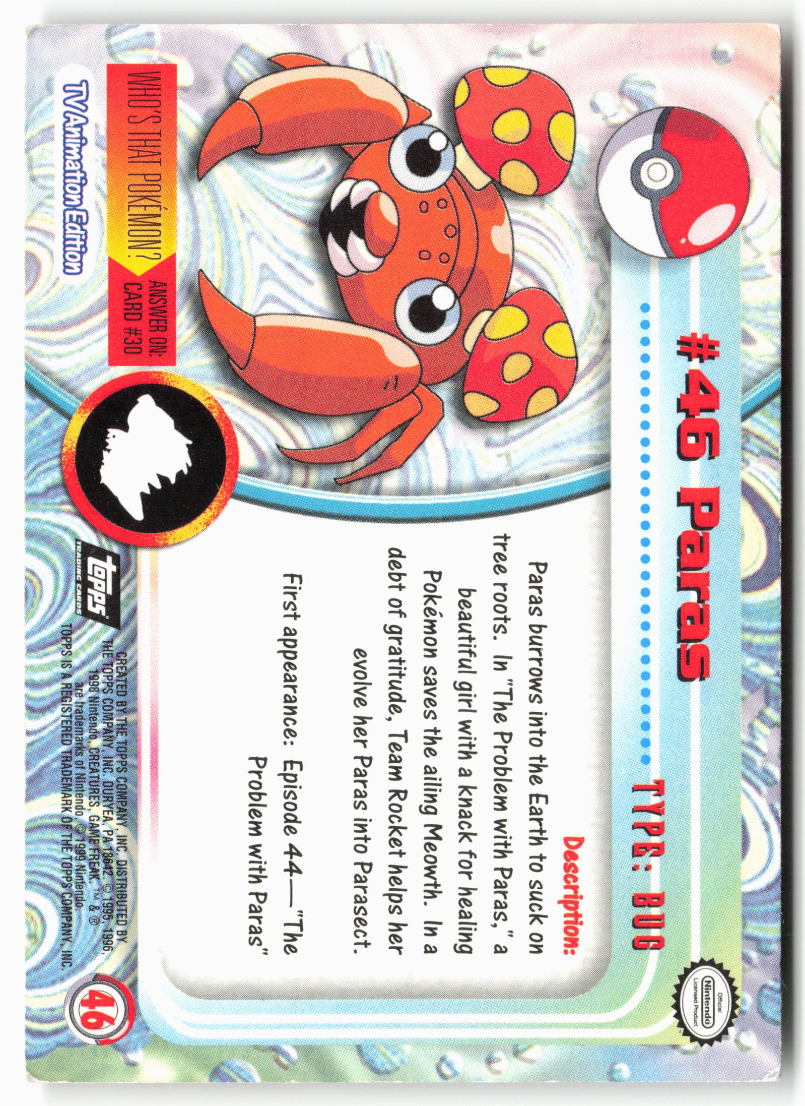 Topps #46 Paras Pokémon - Non-Holo - clyo0