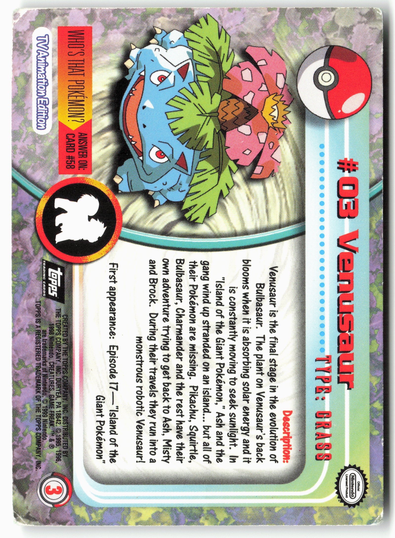 Topps #03 Venusaur Pokémon - Non-Holo - clyoe