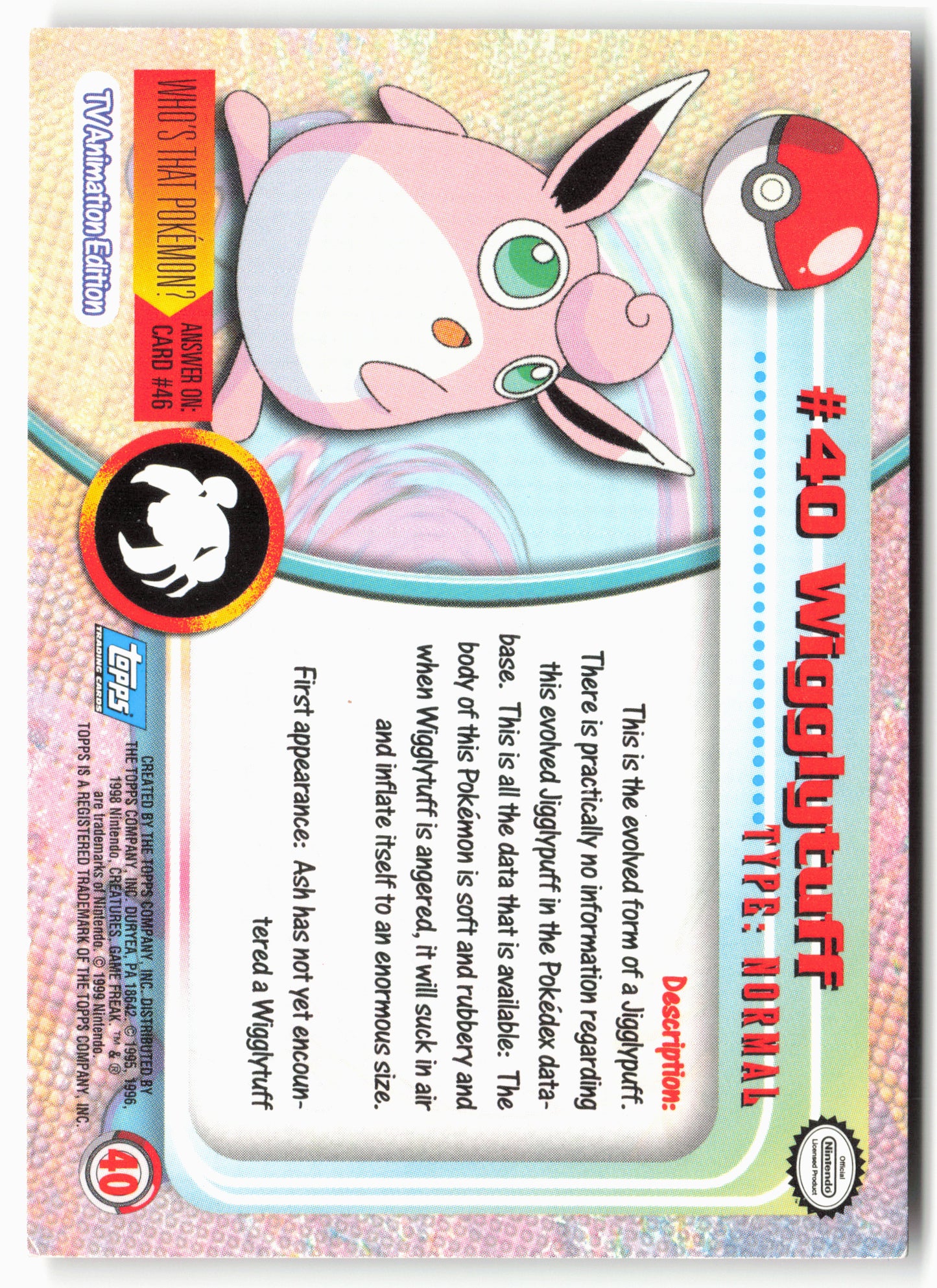 Topps #40 Wigglytuff Pokémon - Holo - clypa
