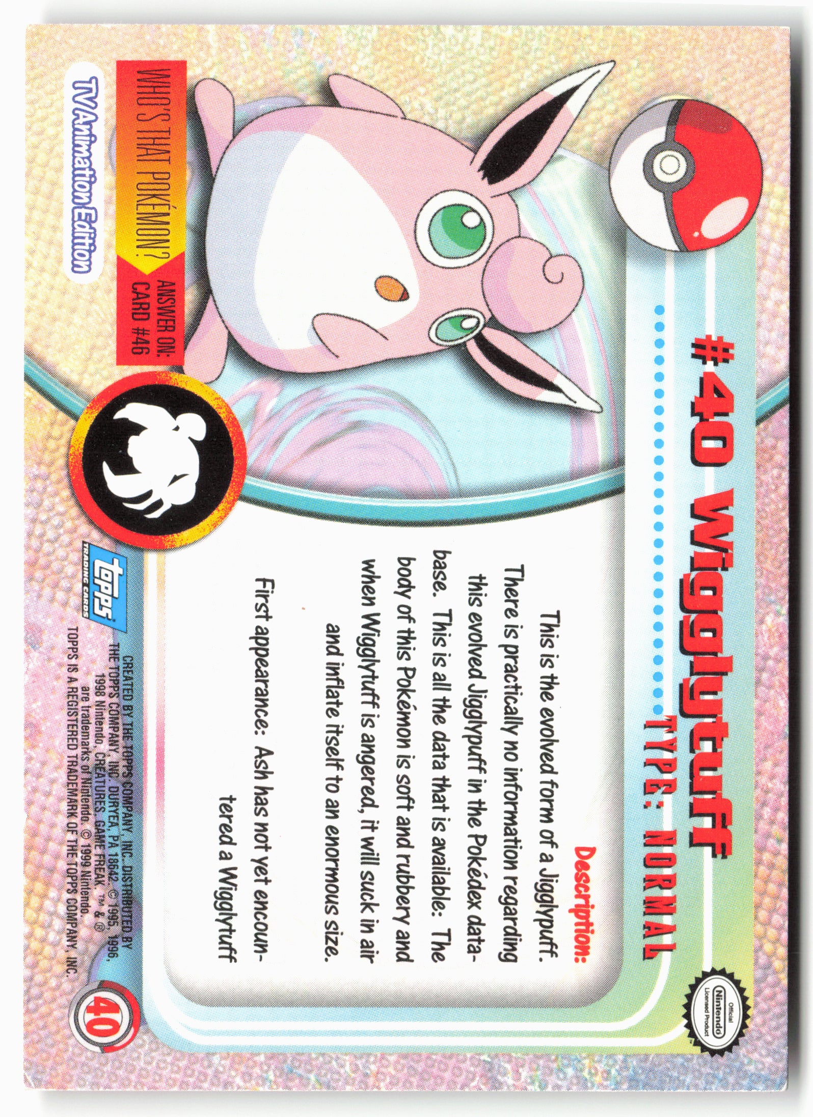 Topps #40 Wigglytuff Pokémon - Holo - clypa