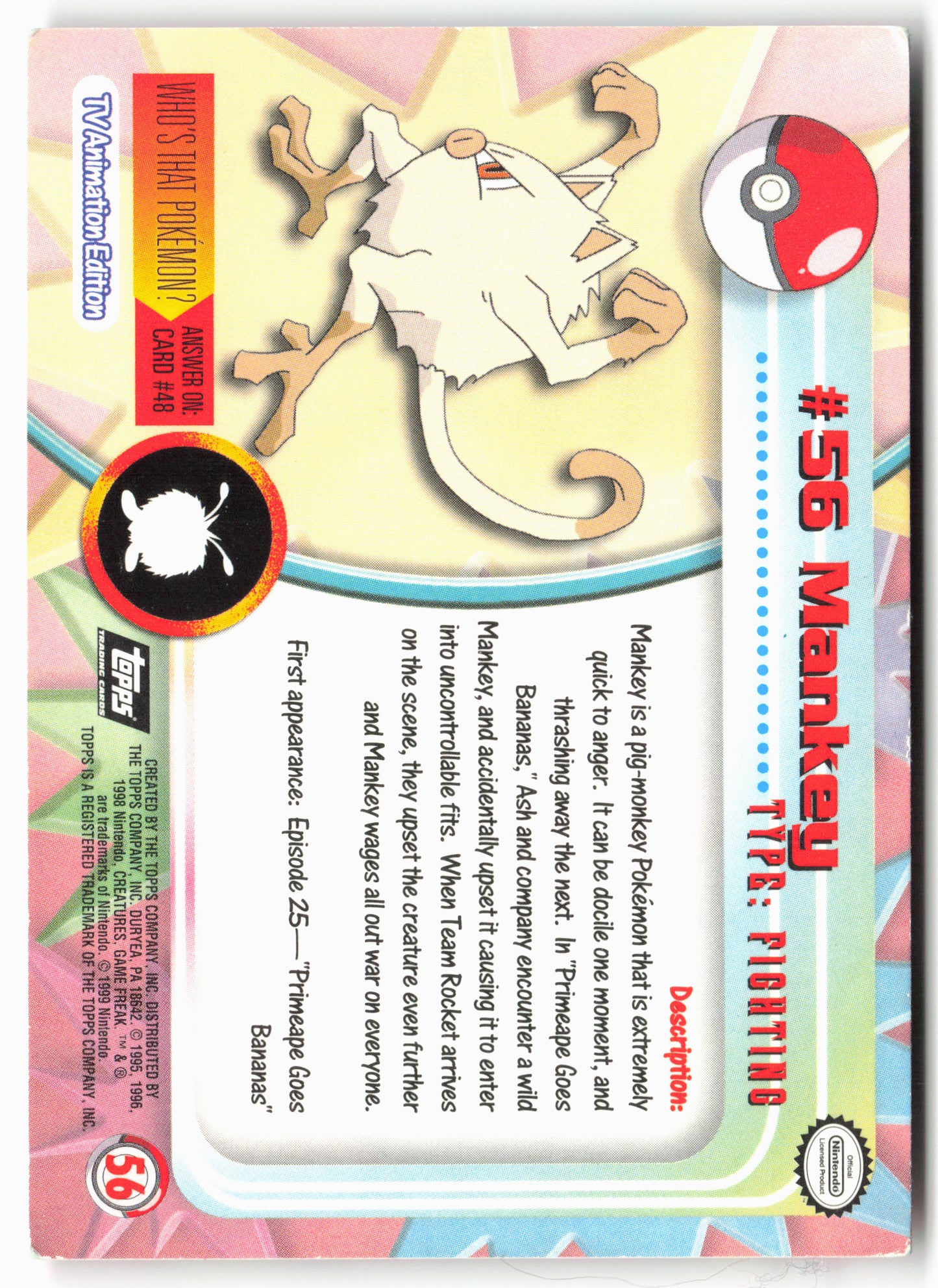 Topps #56 Mankey Pokémon - Non-Holo - clypg