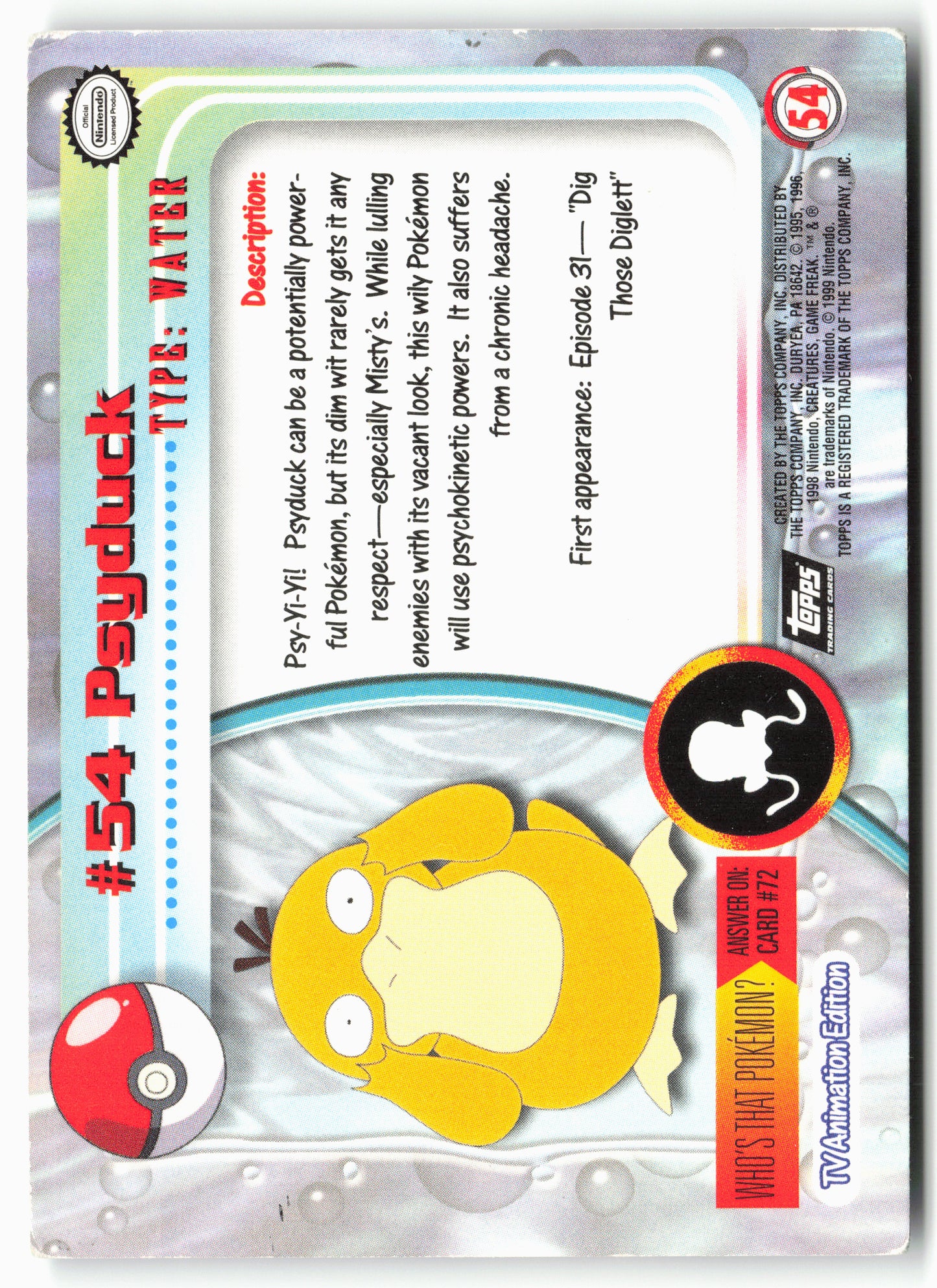 Topps #54 Psyduck Pokémon - Non-Holo - clypj
