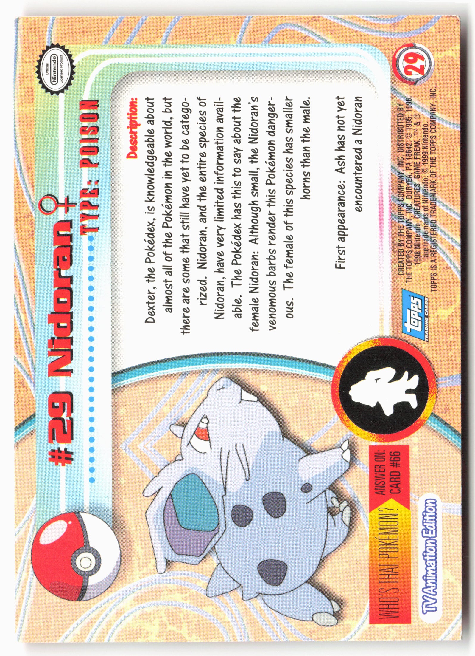 Topps #29 Nidoran Pokémon - Non-Holo - clypk