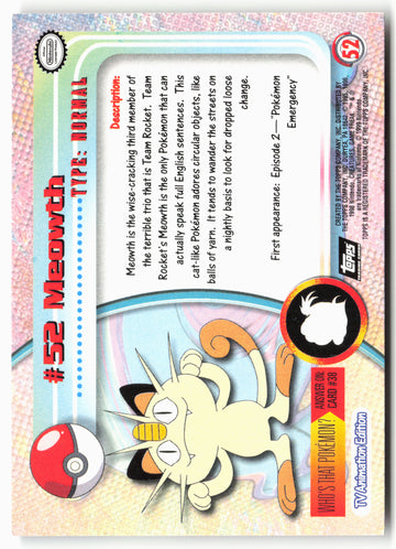 Topps #52 Meowth Pokémon - Non-Holo - clypm
