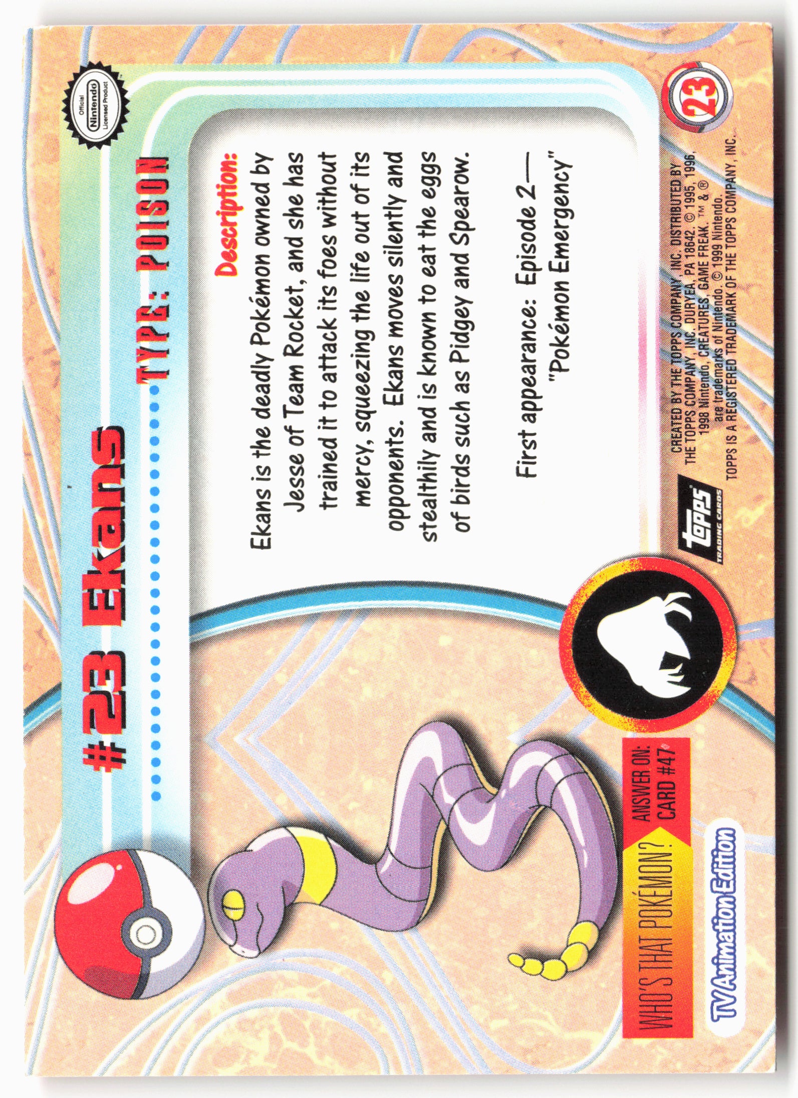 Topps #23 Ekans Pokémon - Non-Holo - 13674