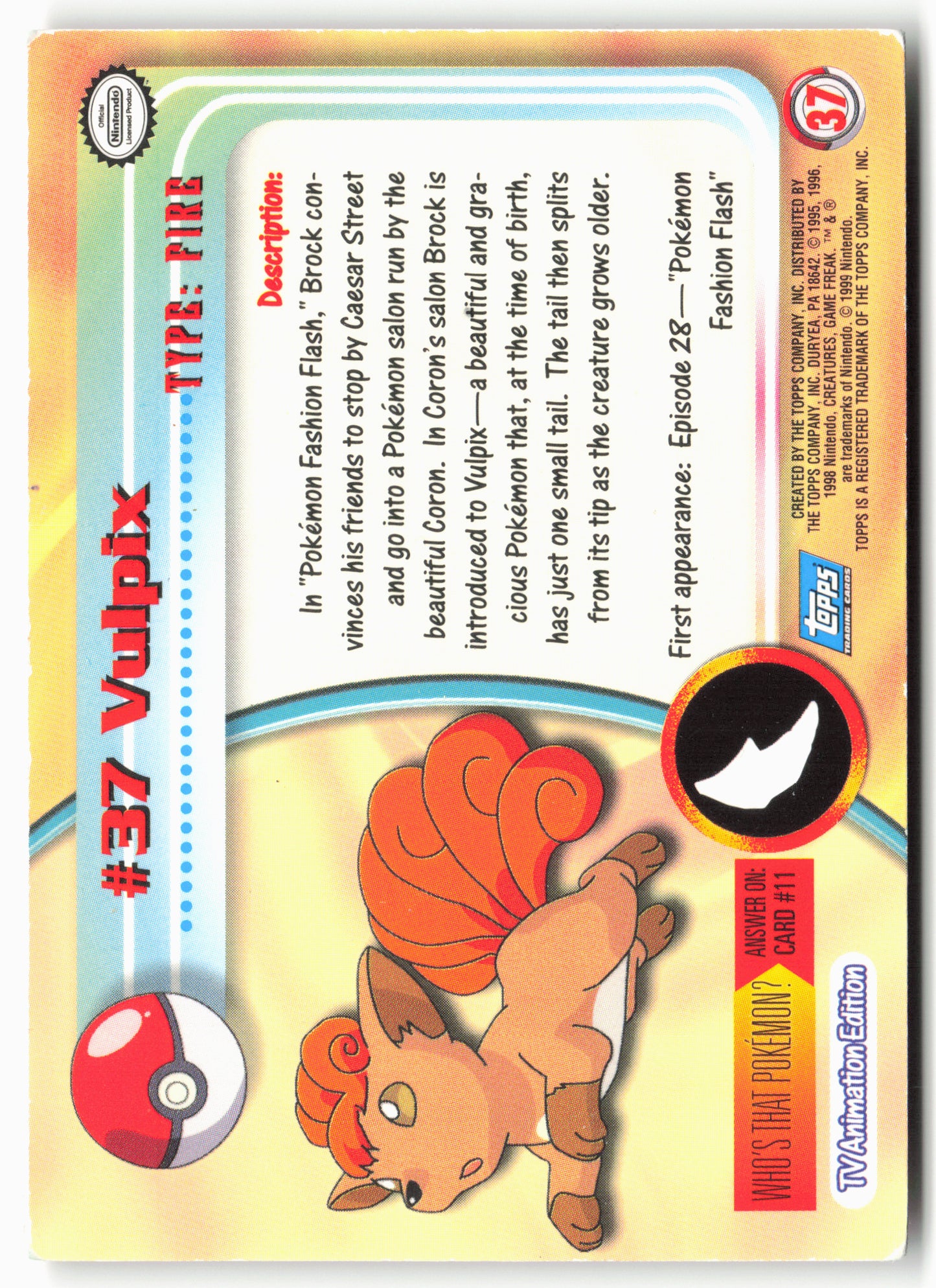 Topps #37 Vulpix Pokémon - Holo - 13677