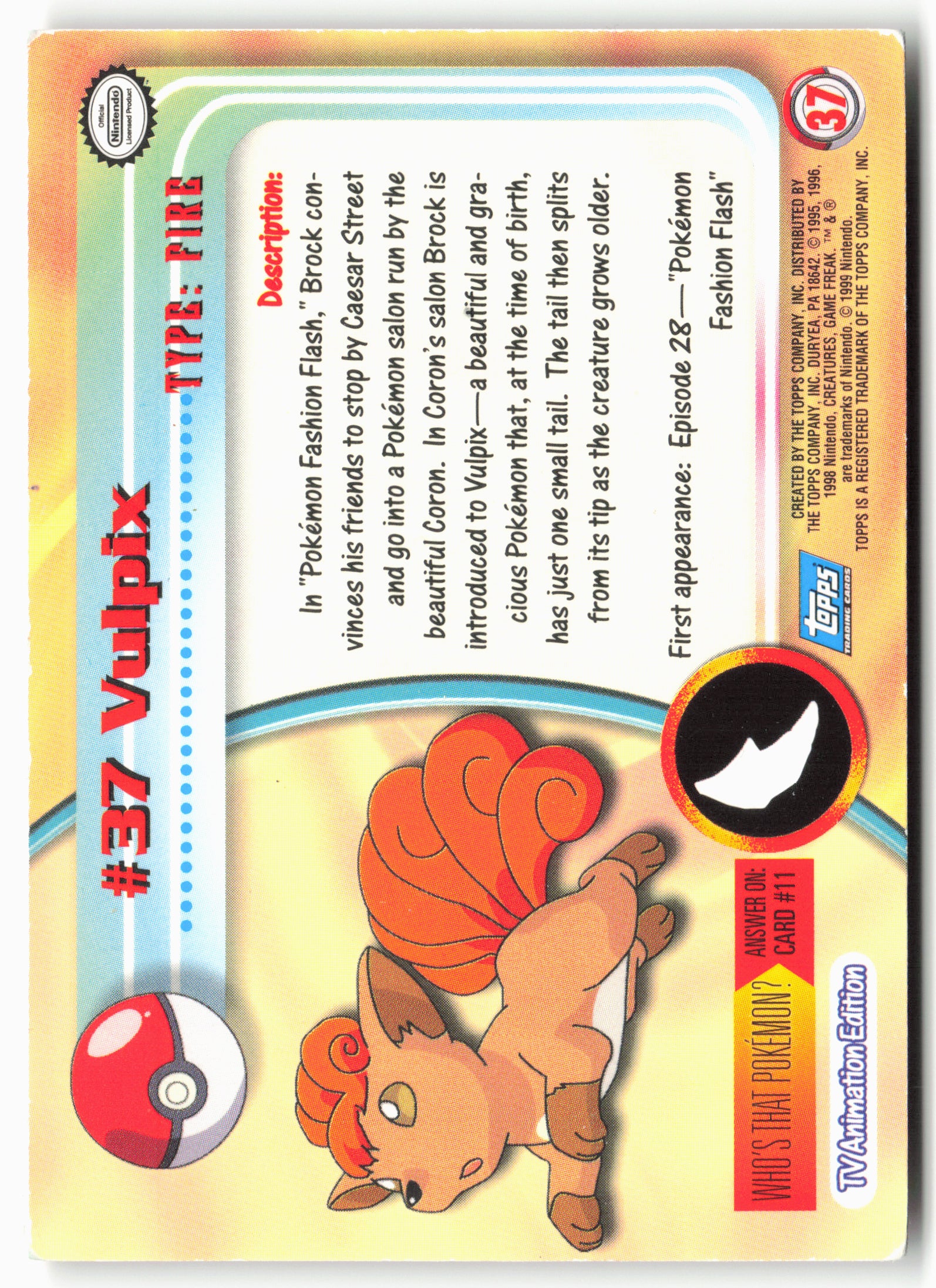 Topps #37 Vulpix Pokémon - Holo - 13677