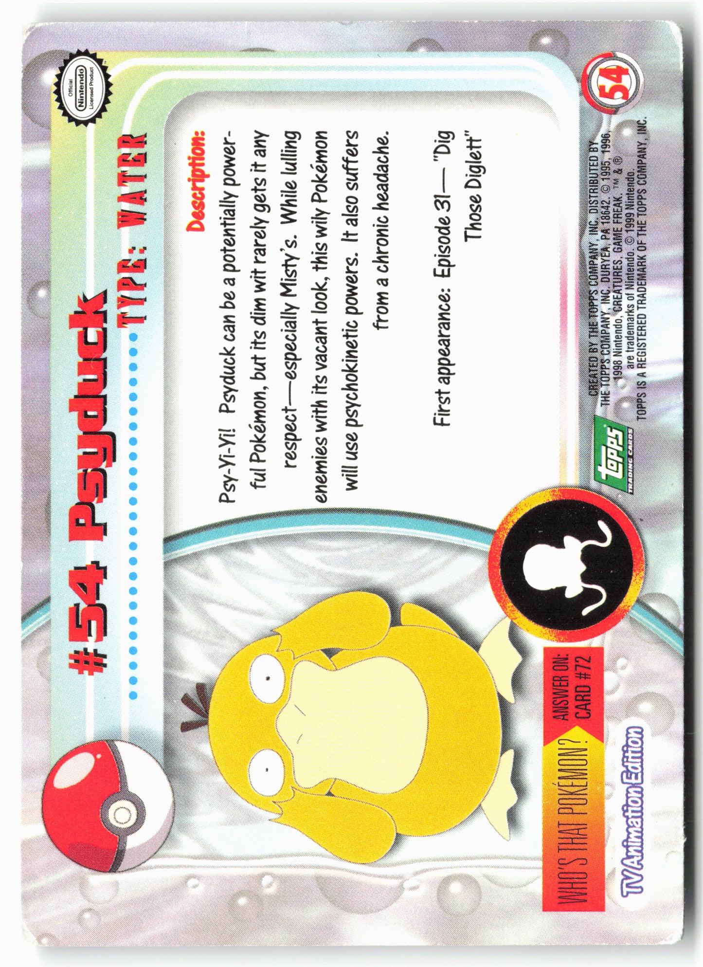 Topps #54 Psyduck Pokémon - Non-Holo - 13679