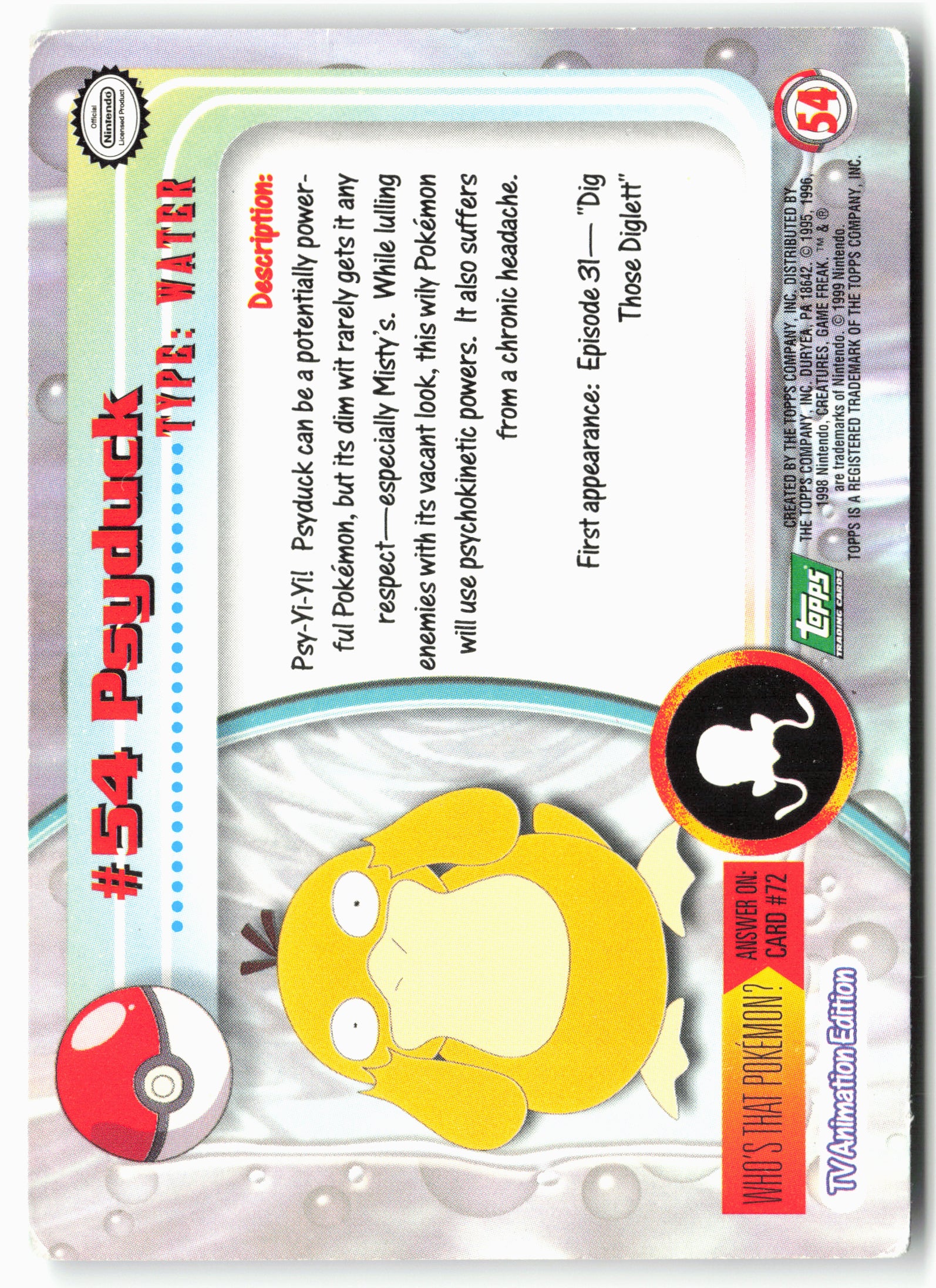 Topps #54 Psyduck Pokémon - Non-Holo - 13679