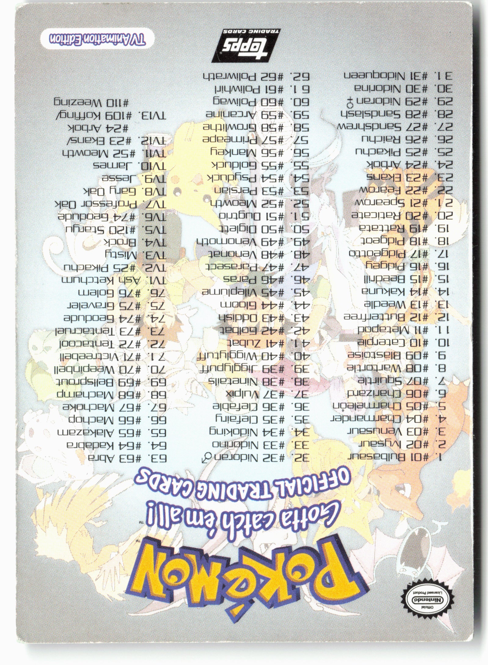 Topps Pokemon Card Checklist TV Animation Edition Non-Holo - 13681