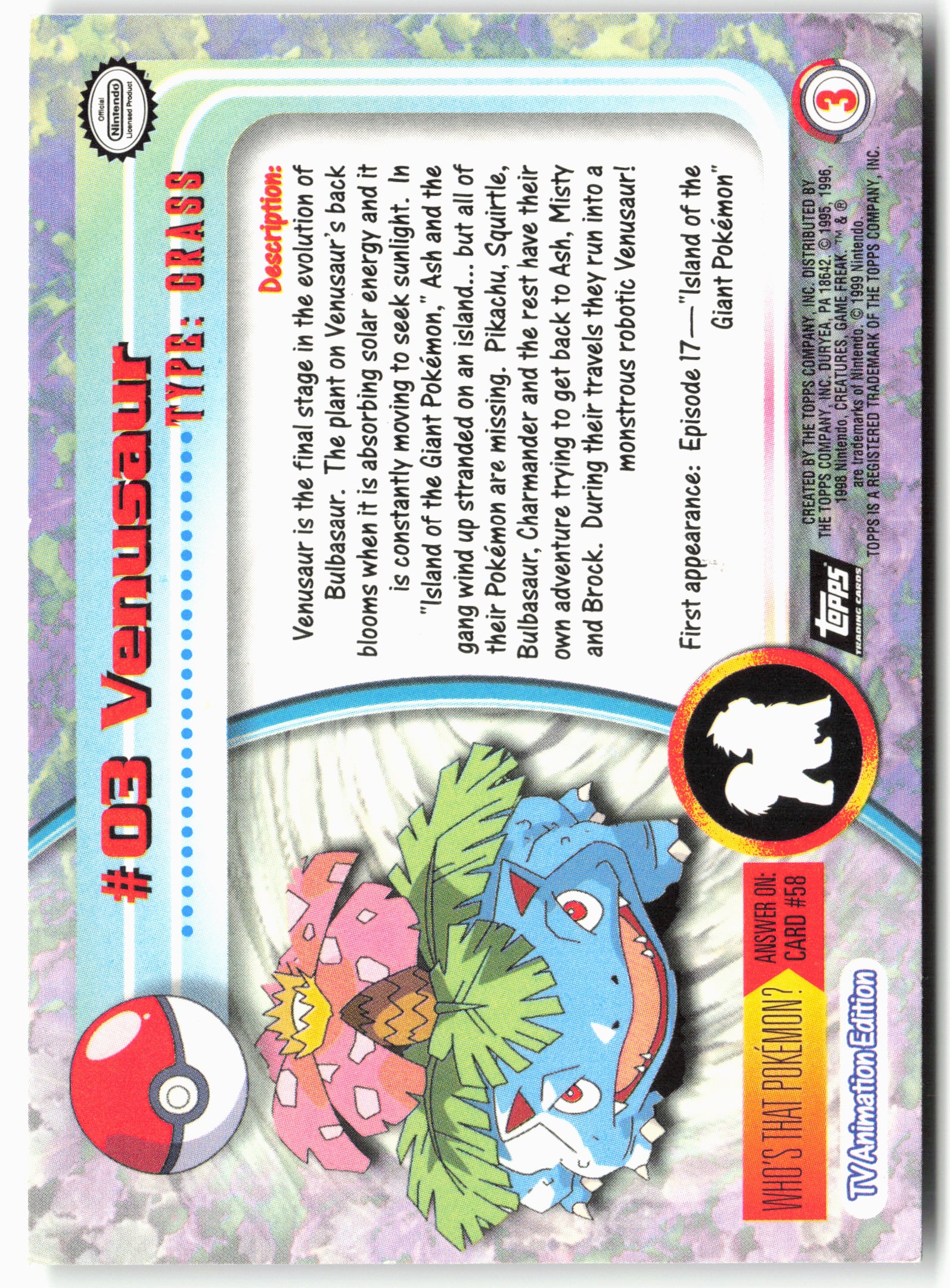 Topps #03 Venusaur Pokémon - Non-Holo - 13685