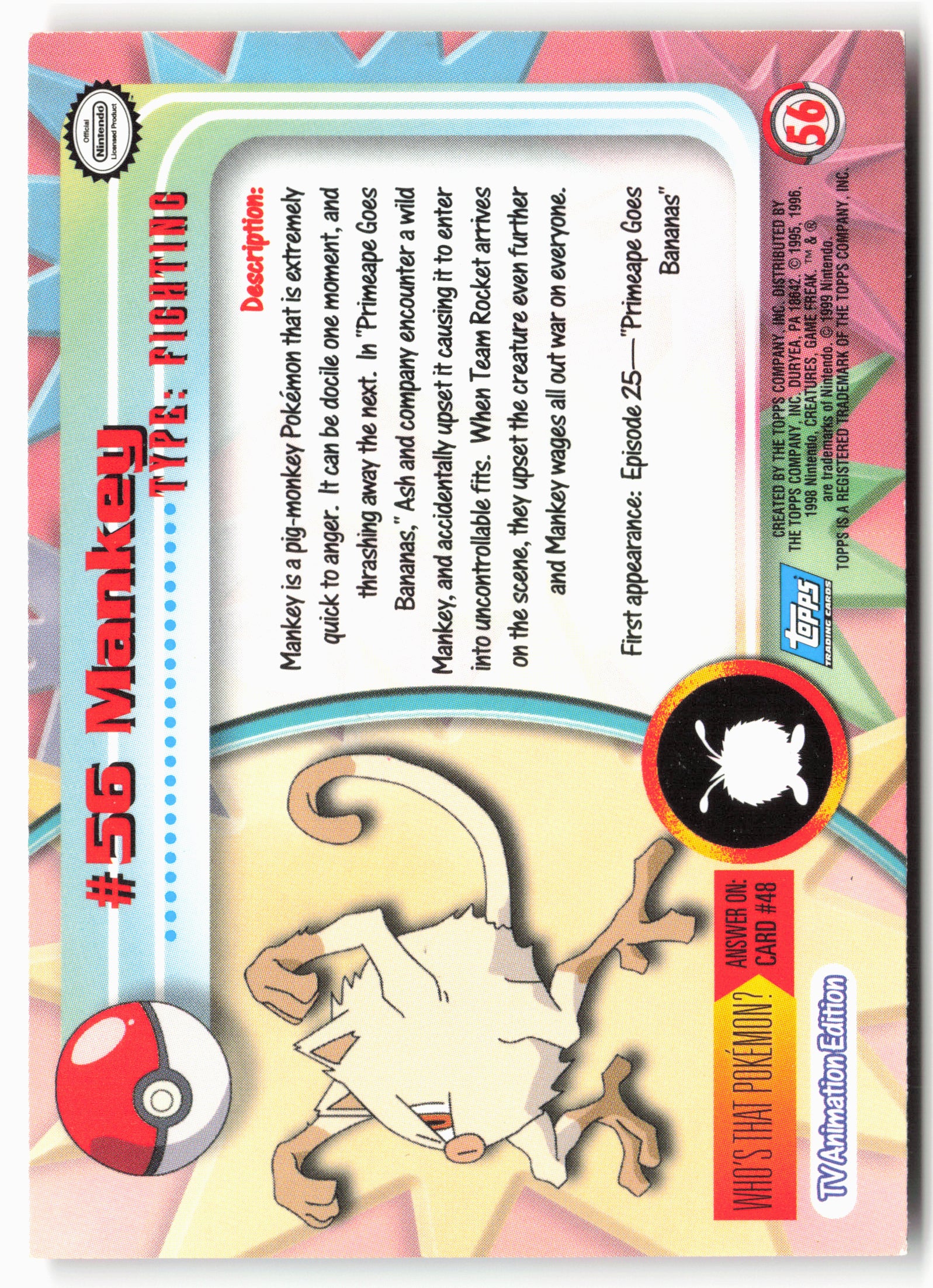 Topps #56 Mankey Pokémon - Non-Holo - 13697