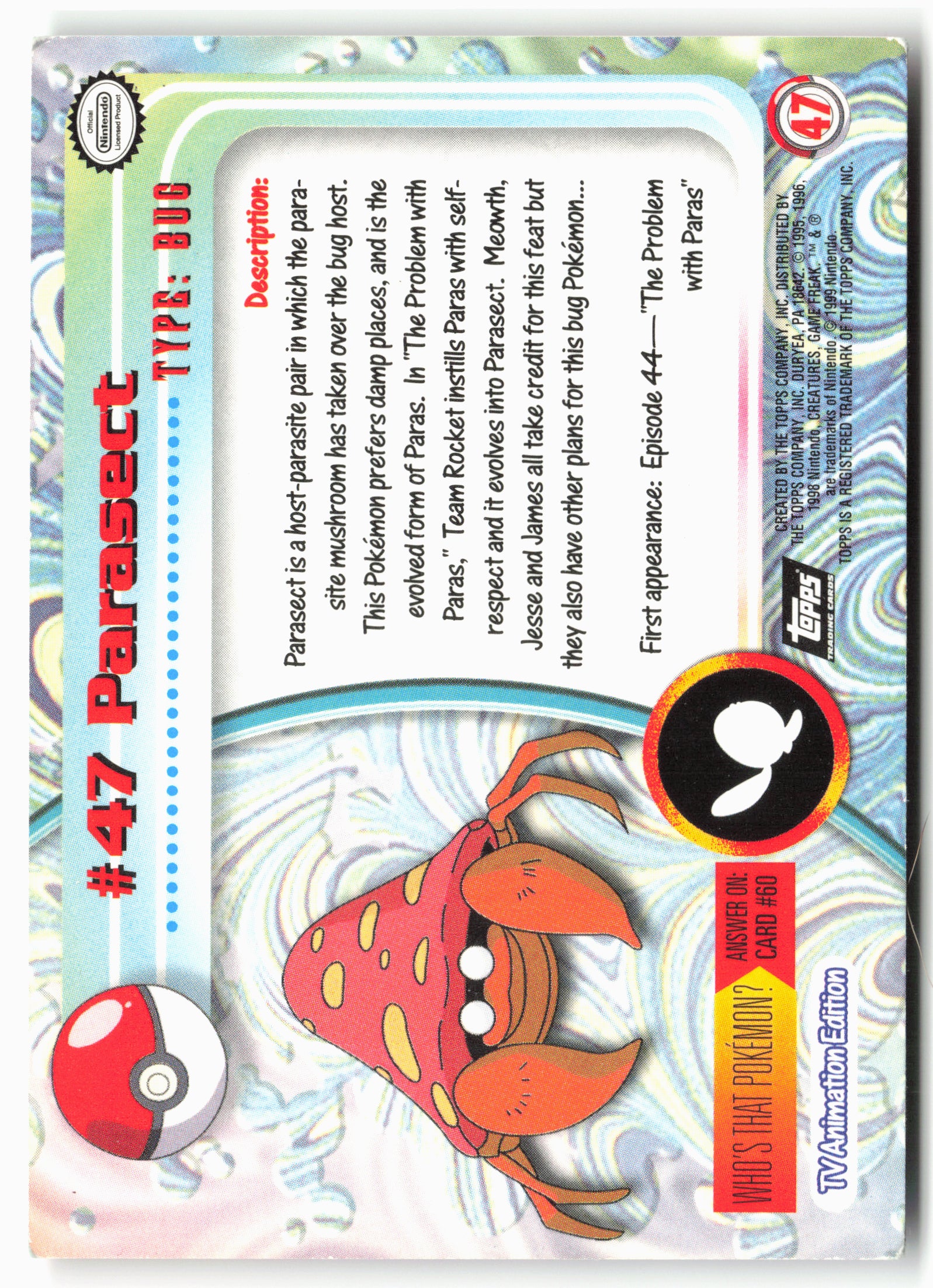 Topps #47 Parasect Pokémon - Non-Holo - 13707