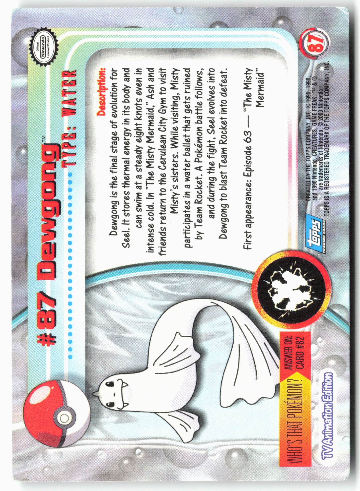 Topps #87 Dewgong Pokémon - Non-Holo - 13708
