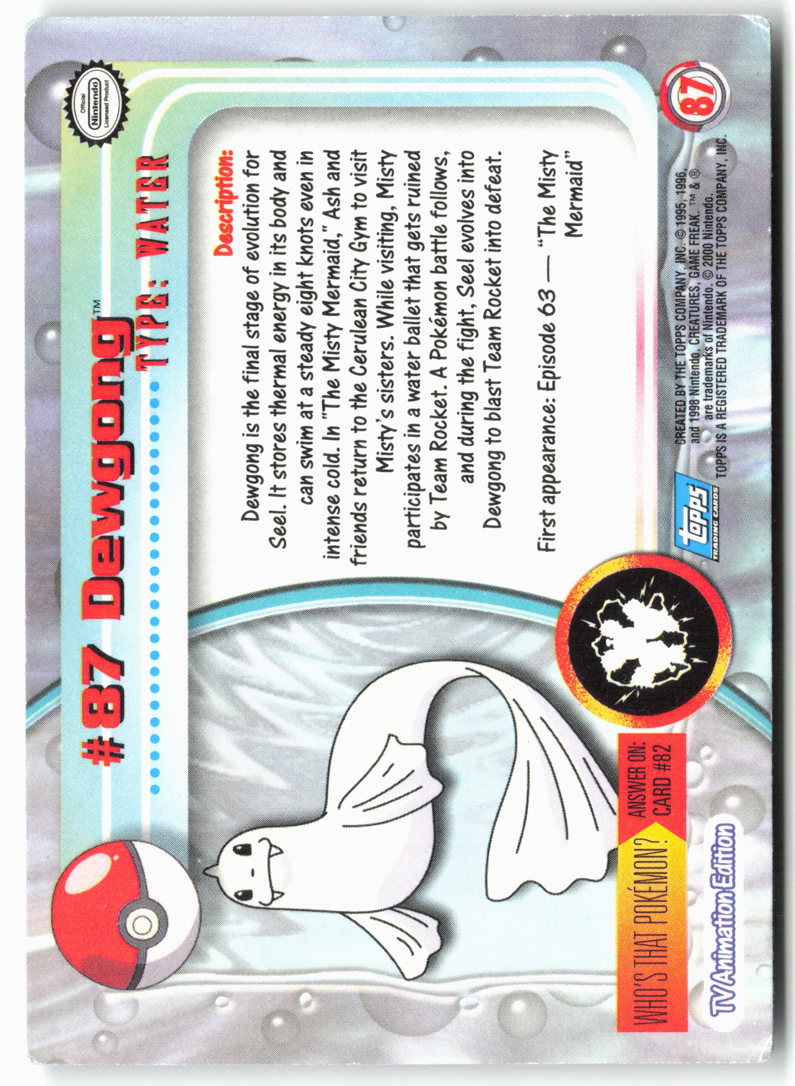 Topps #87 Dewgong Pokémon - Non-Holo - 13708